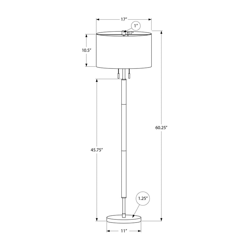 Lampe sur pied - 60"H / Métal nickel / Gris - schéma technique