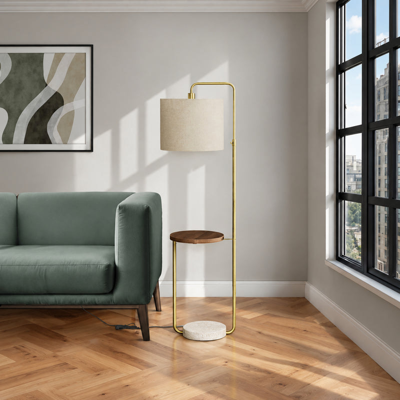 Lampe sur pied - 67"H / Métal laiton / Beige / USB - vue d’ambiance