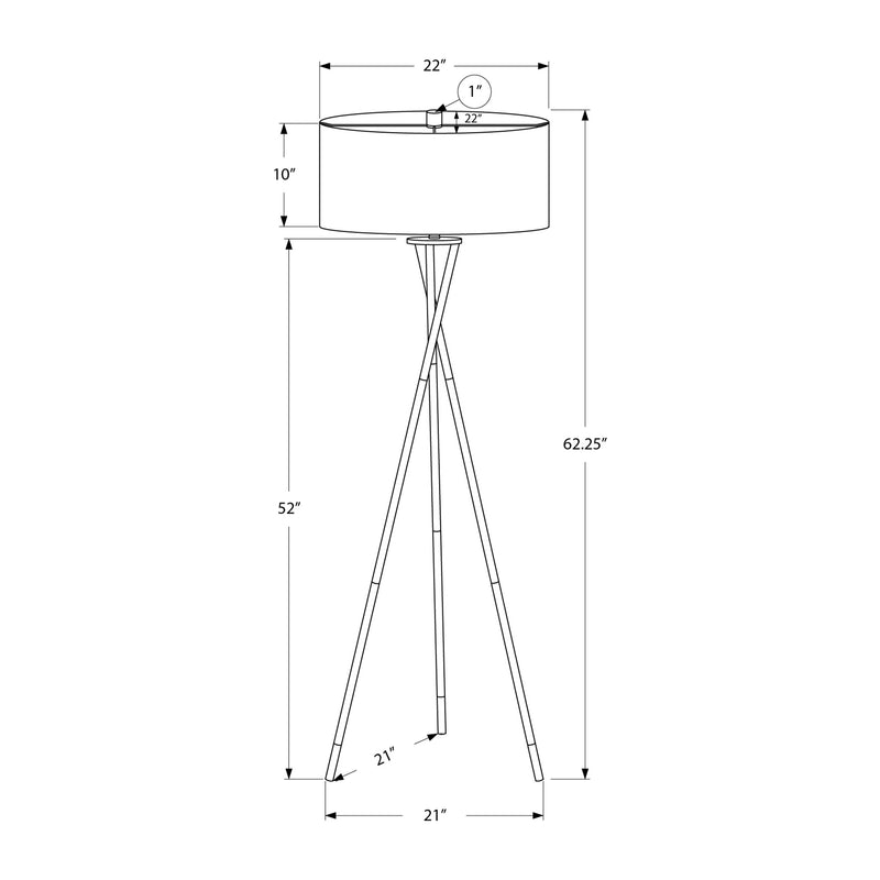 Lampe sur pied trépied - 62"H / Métal nickel / Gris - schéma technique