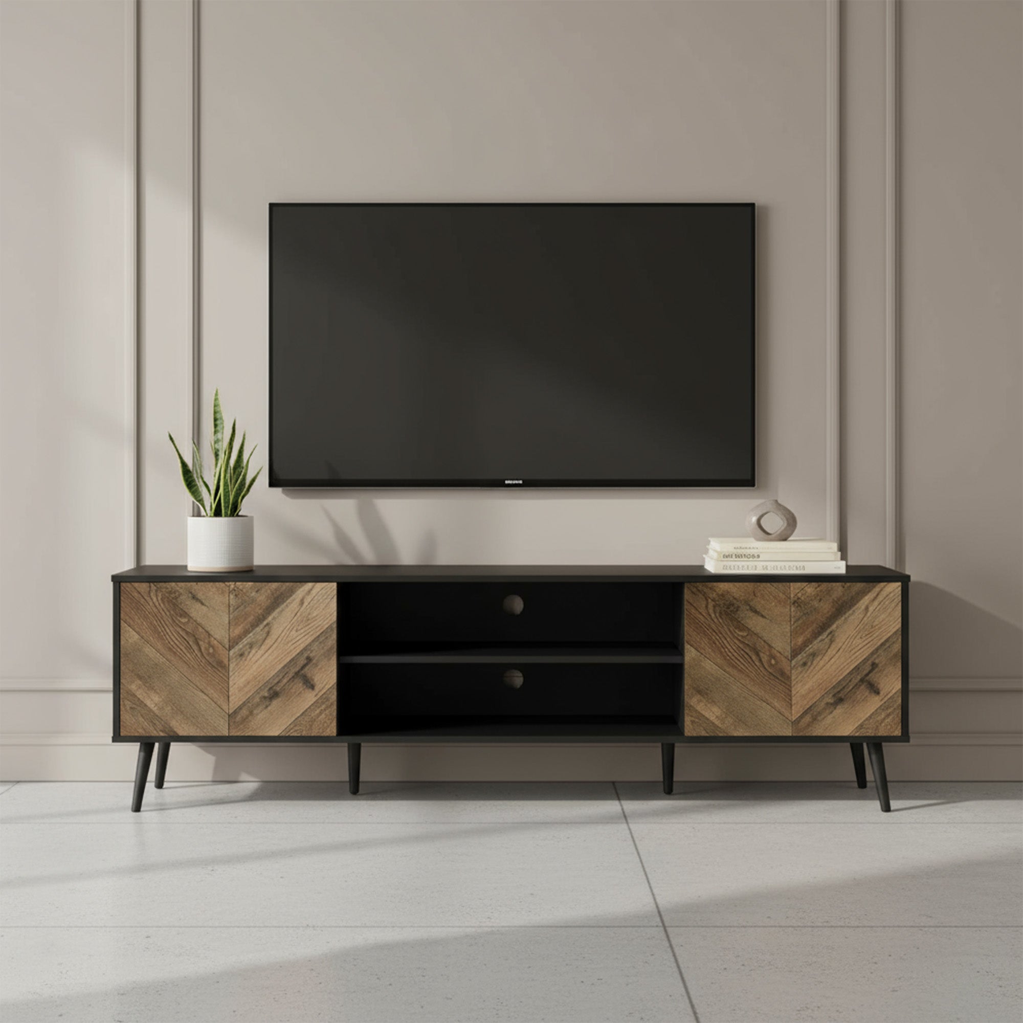 Bennett - TV Stand - Black and Faux Wood - 72 in. – Meubles Chévous