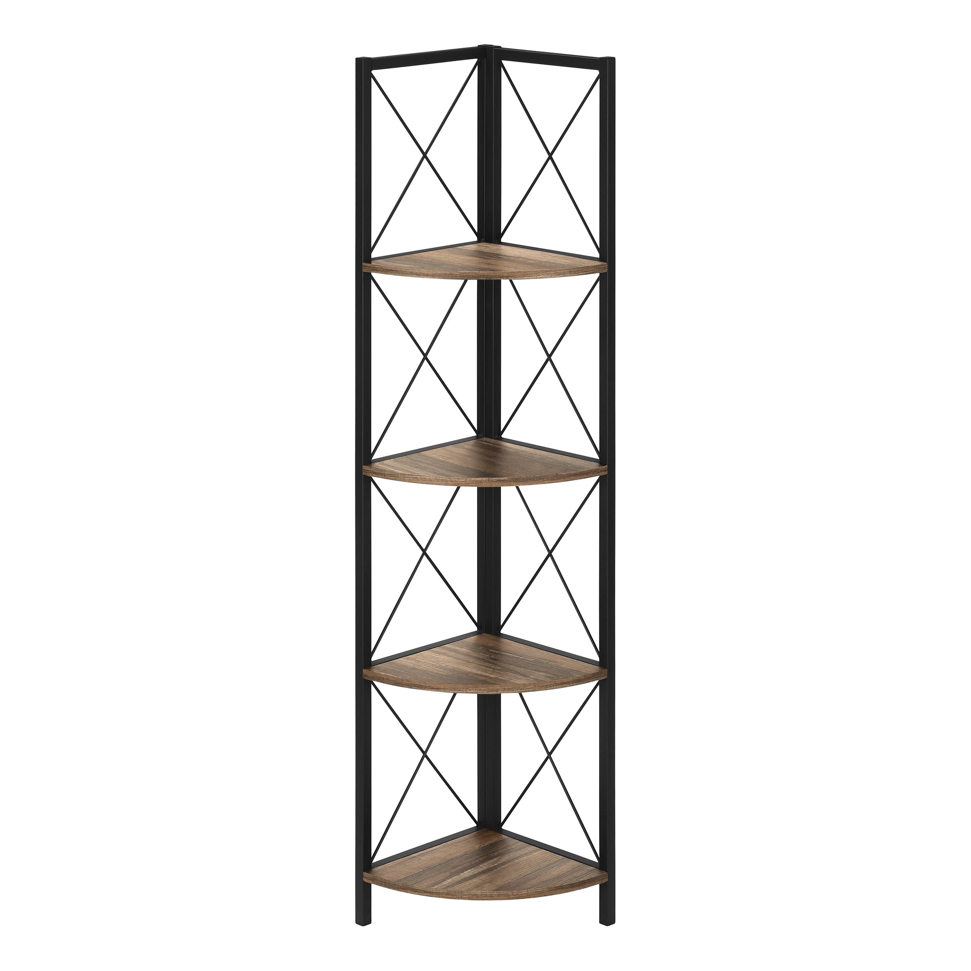 Corner Shelf Bookcase - 60"H / Brown Faux Wood / Black Metal