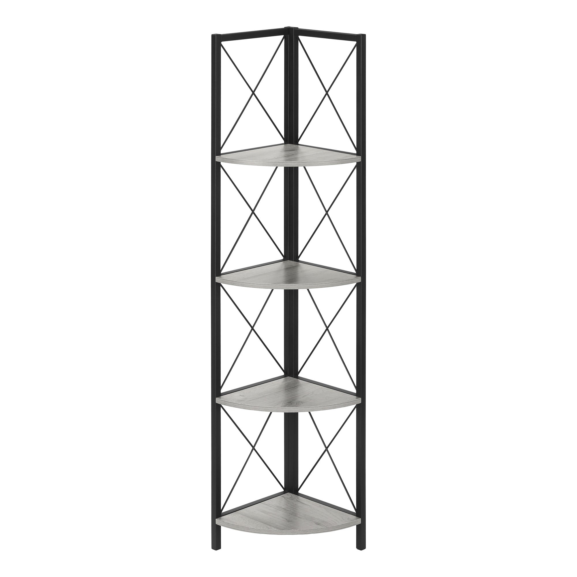 Corner Shelf Bookcase - 60"H / Gray / Black Metal
