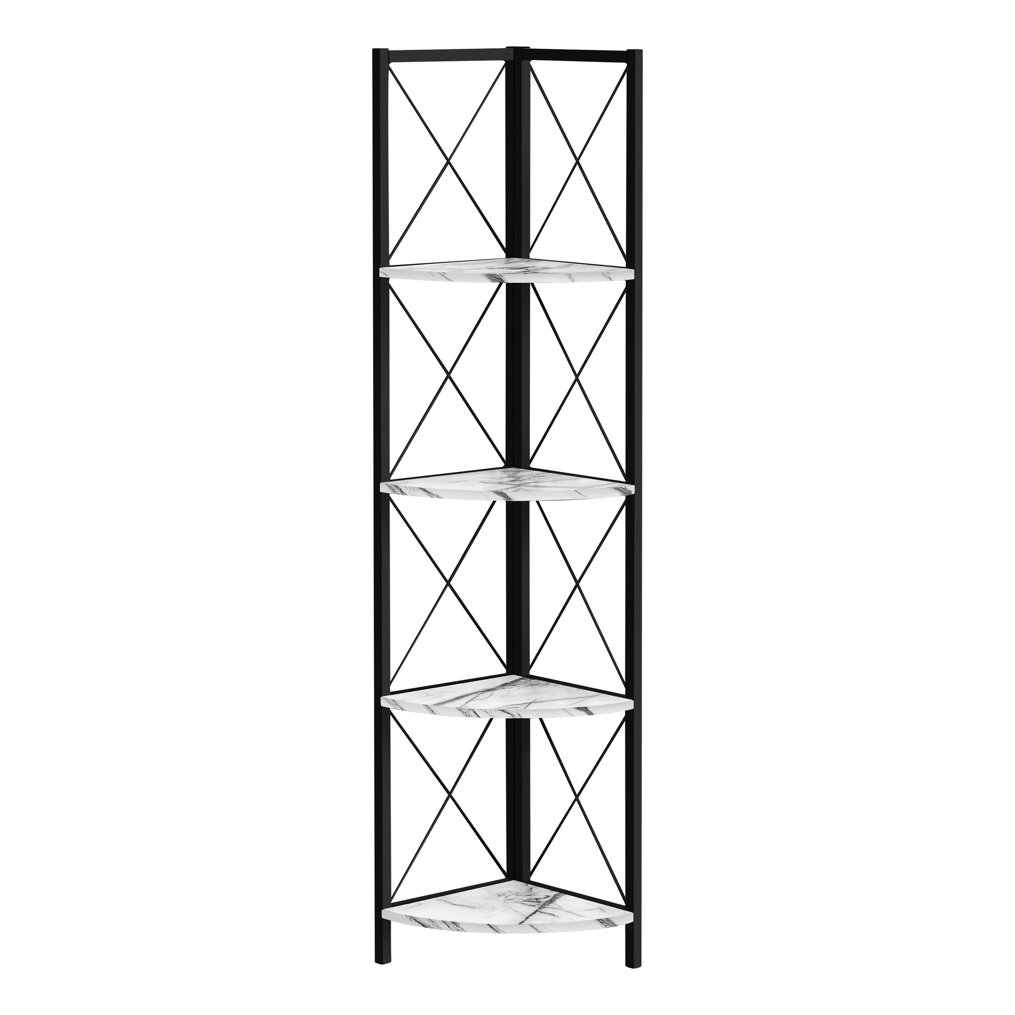 Corner Shelf Bookcase - 60"H / White Marble / Black Metal