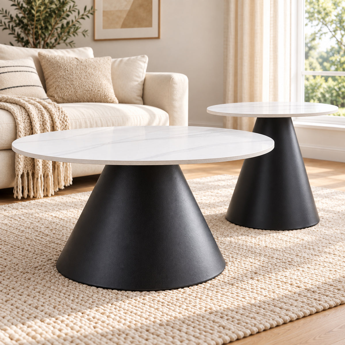 Avolio - Ensemble table de salon - Marbre blanc veiné