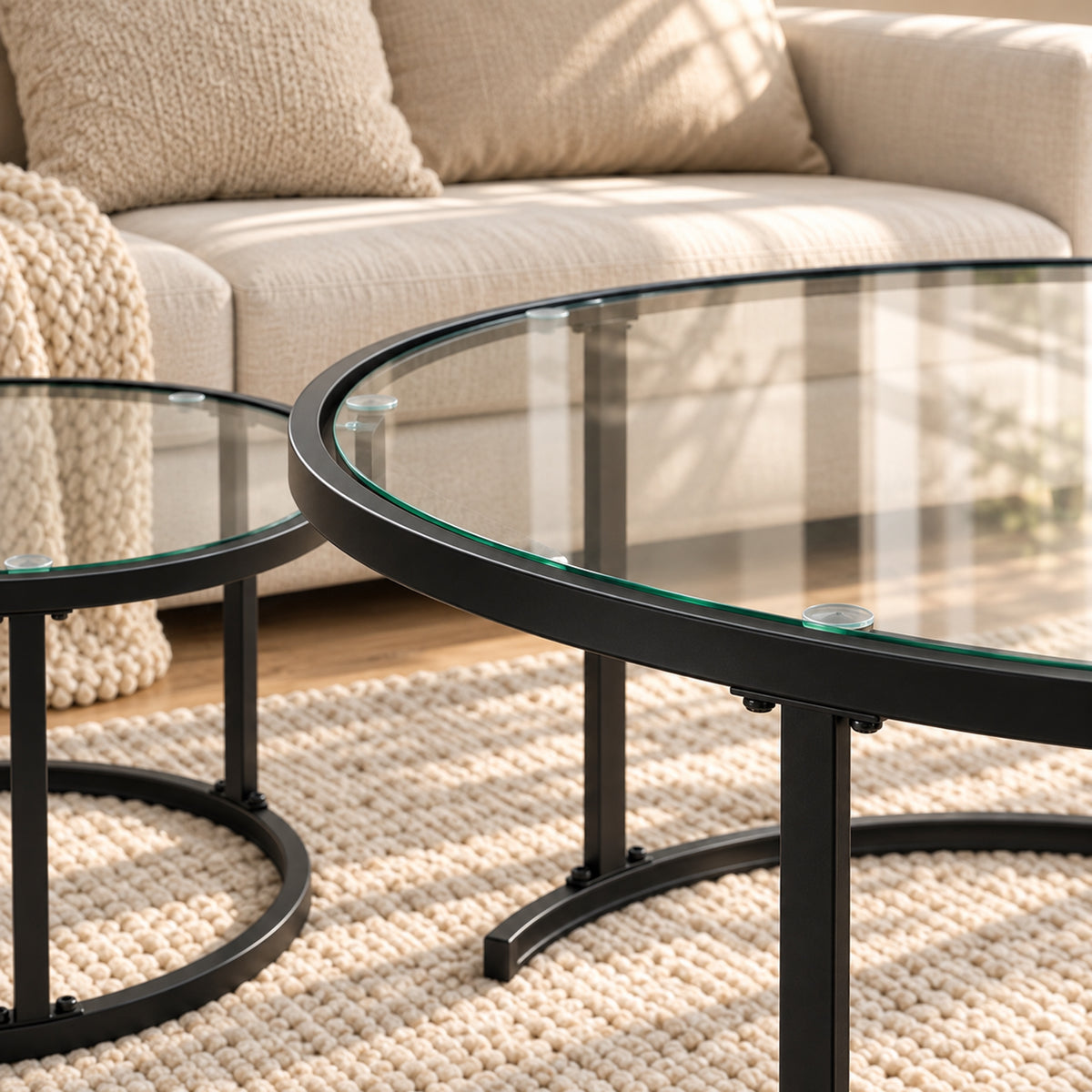 Holden - Nesting Coffee Table Set - Matte Black and Glass
