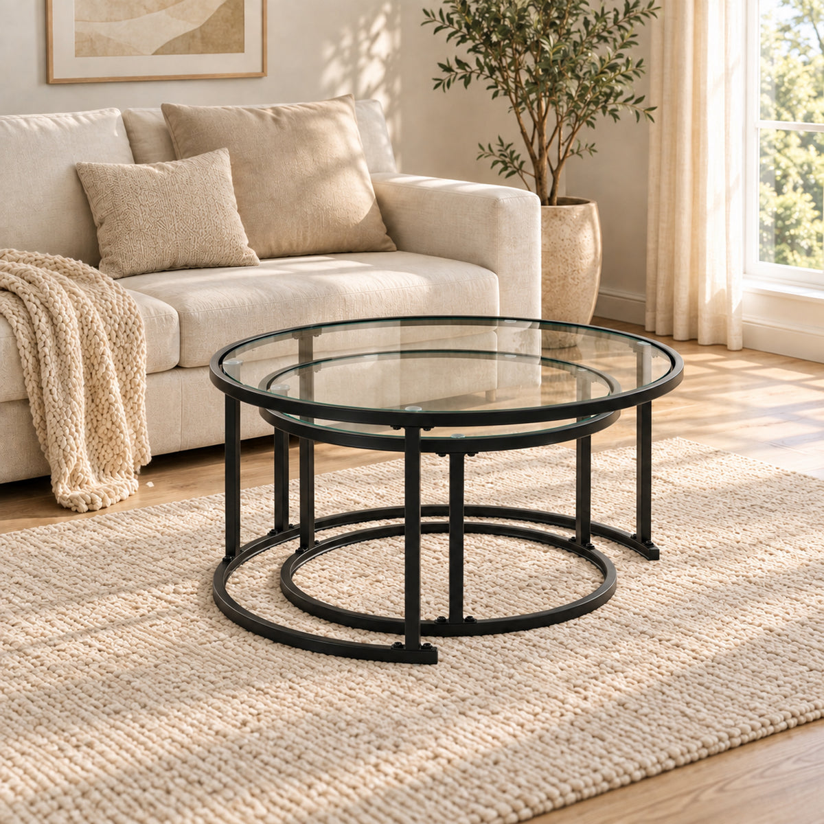 Holden - Nesting Coffee Table Set - Matte Black and Glass