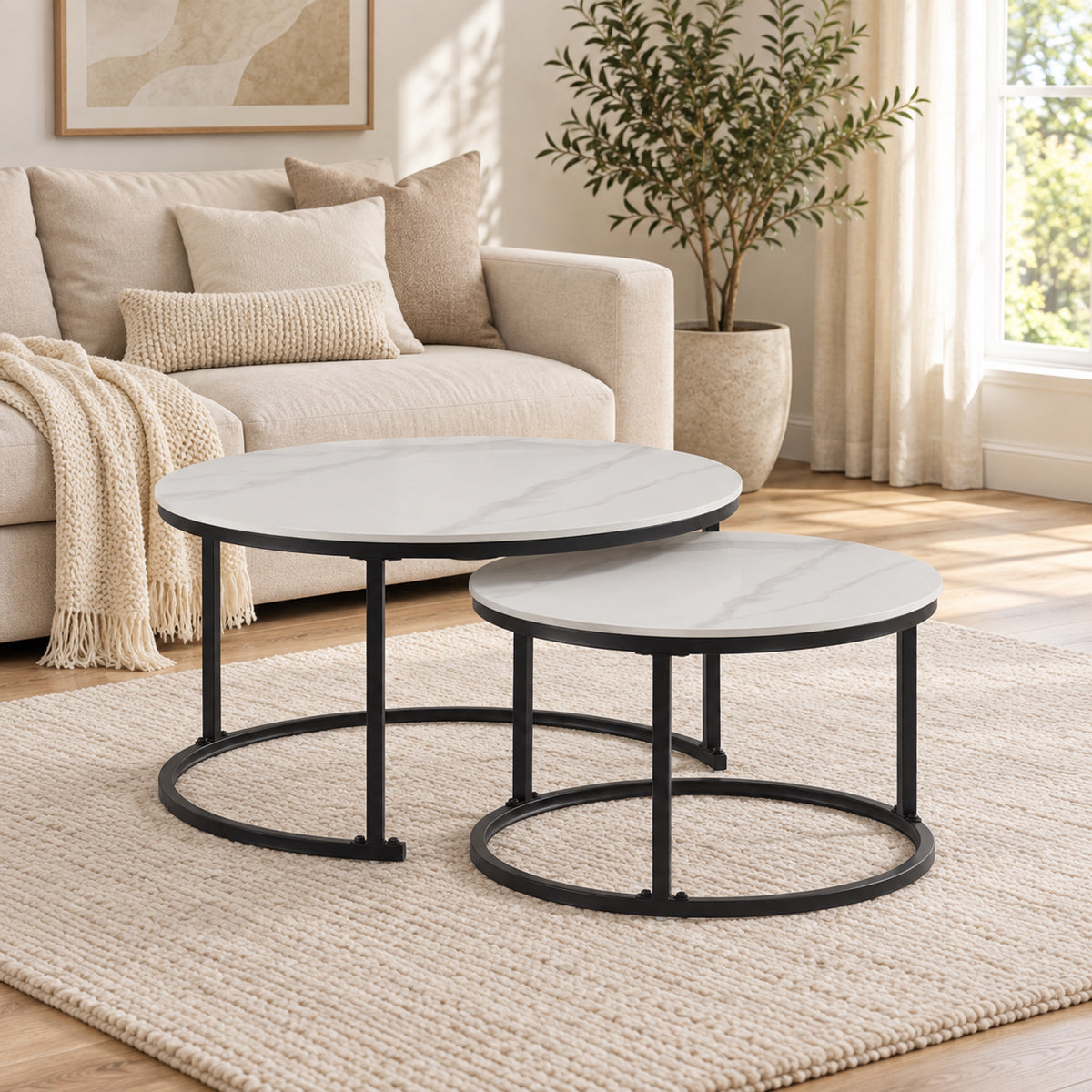 Auden - Ensemble table de salon - Marbre blanc veiné