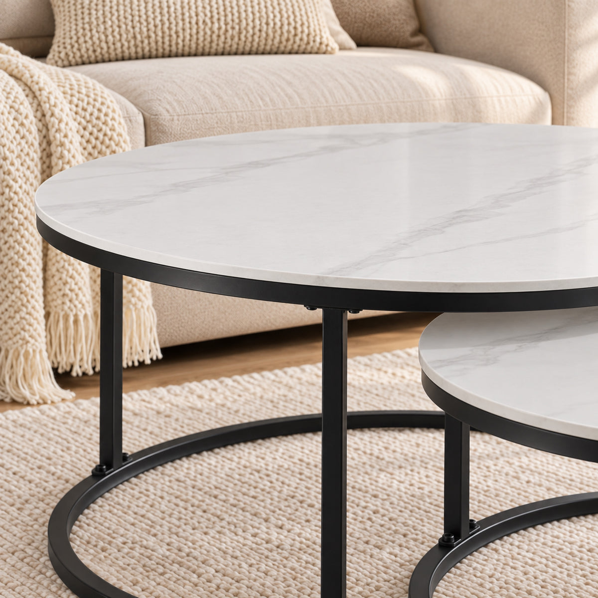 Auden - Ensemble table de salon - Marbre blanc veiné