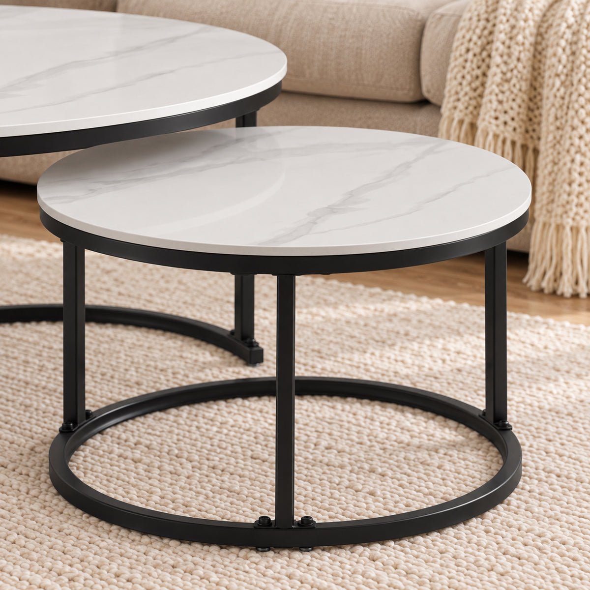 Auden - Ensemble table de salon - Marbre blanc veiné