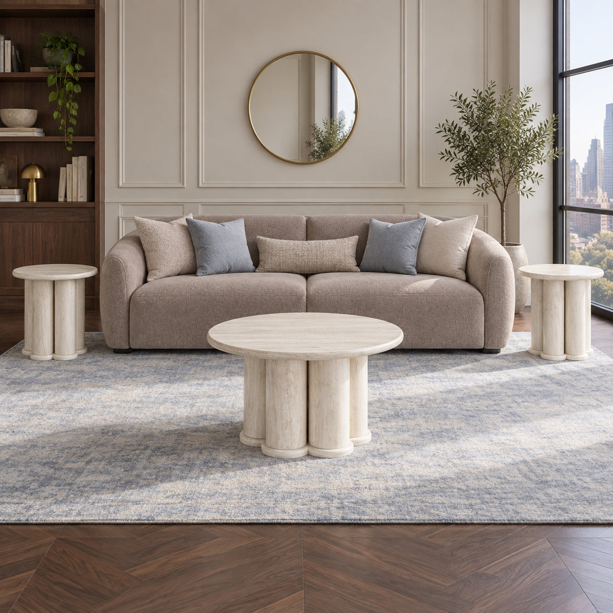 Bowen - Ensemble table de salon - Travertin clair