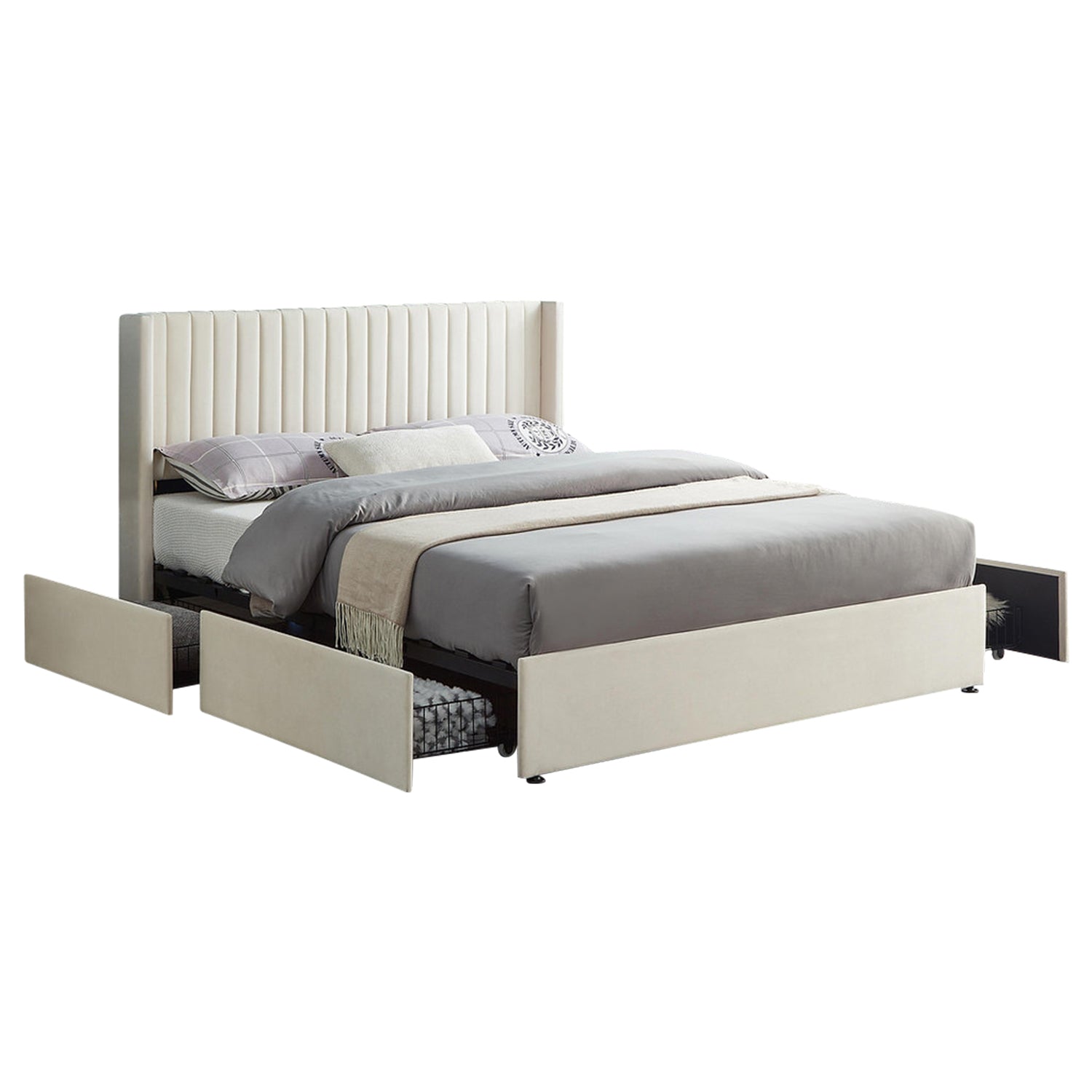 Bena - Full Bed - Beige Velvet – Meubles Chévous