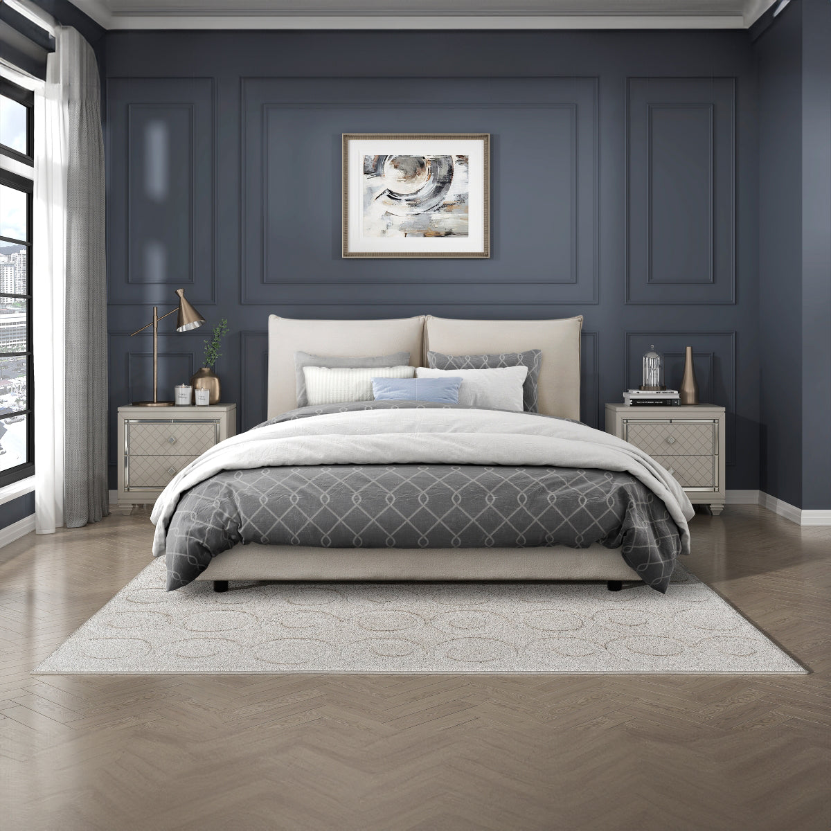 Linna - Lit King - Tissu Beige