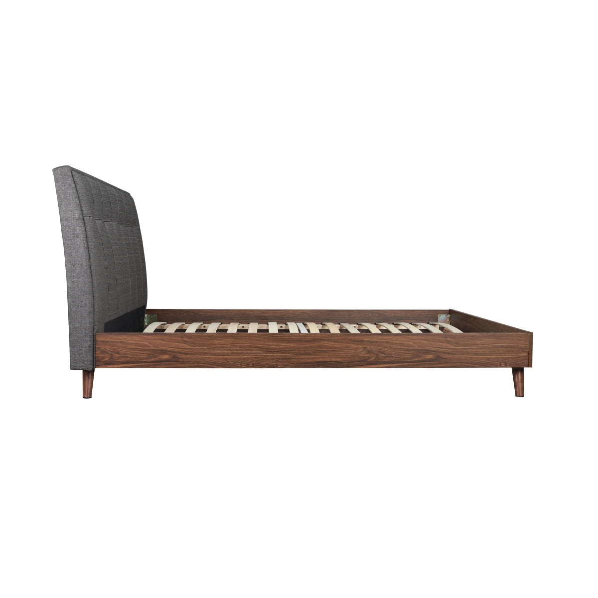 Todros - Lit King - Tissu Gris avec faux bois noyer