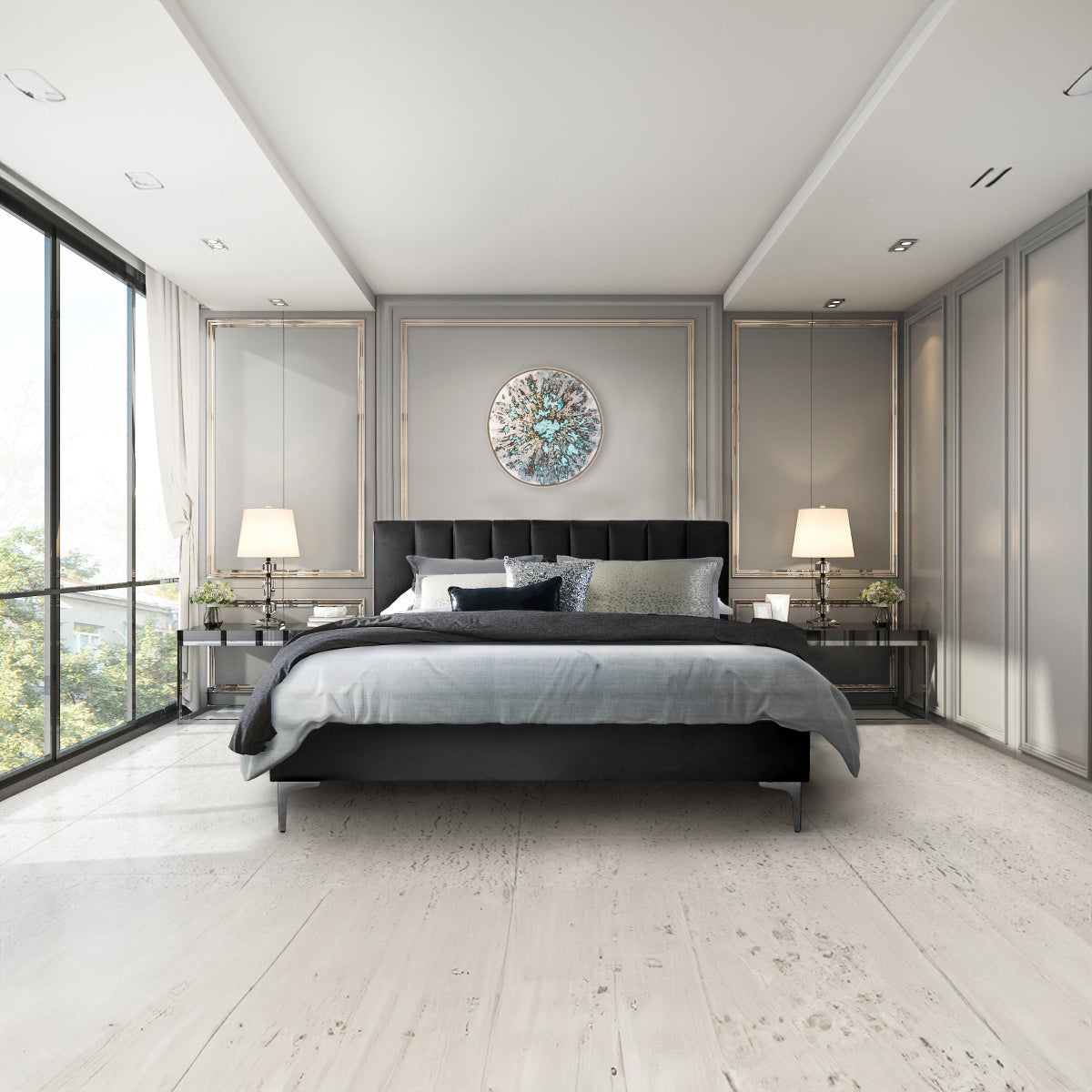 Melina - Queen Bed - Black Velvet