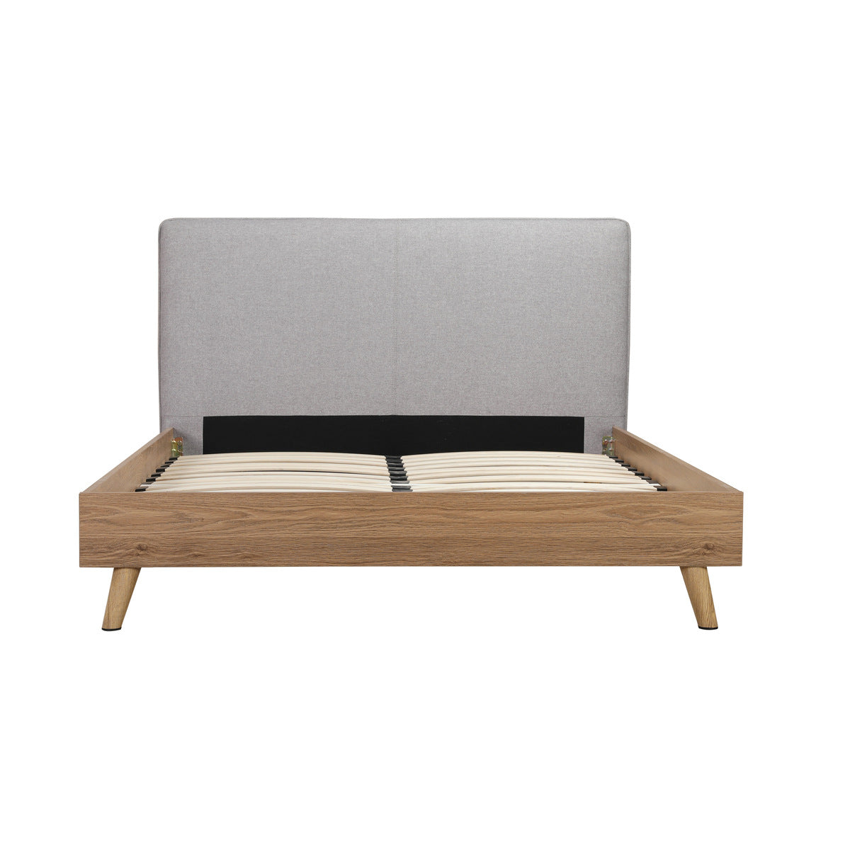 Cassidy - Lit King - Tissu Gris / bois brun naturel