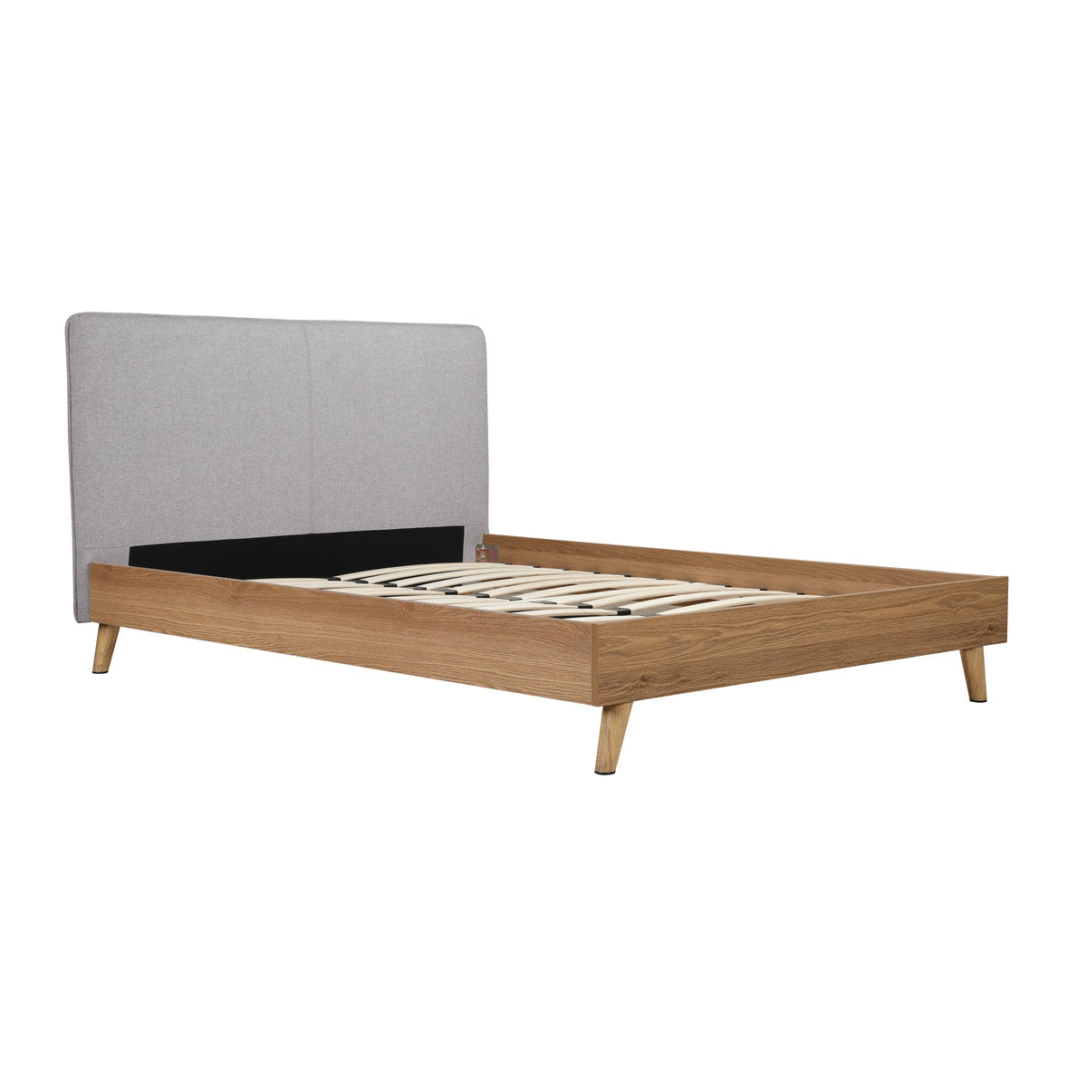 Cassidy - Queen Bed - Grey Fabric / Natural Brown Wood