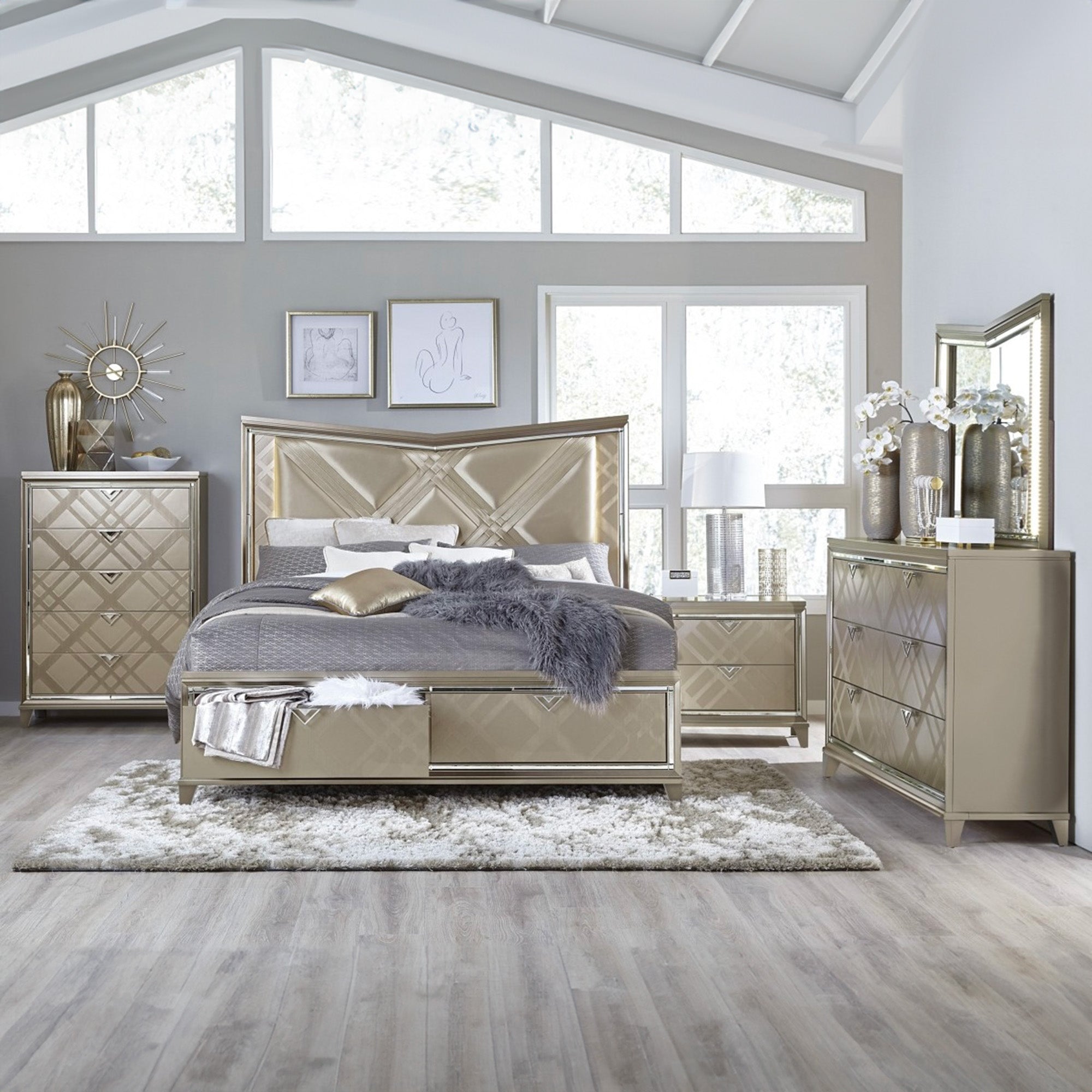 Bijou - Ensemble de chambre à coucher - Champagne Métalique