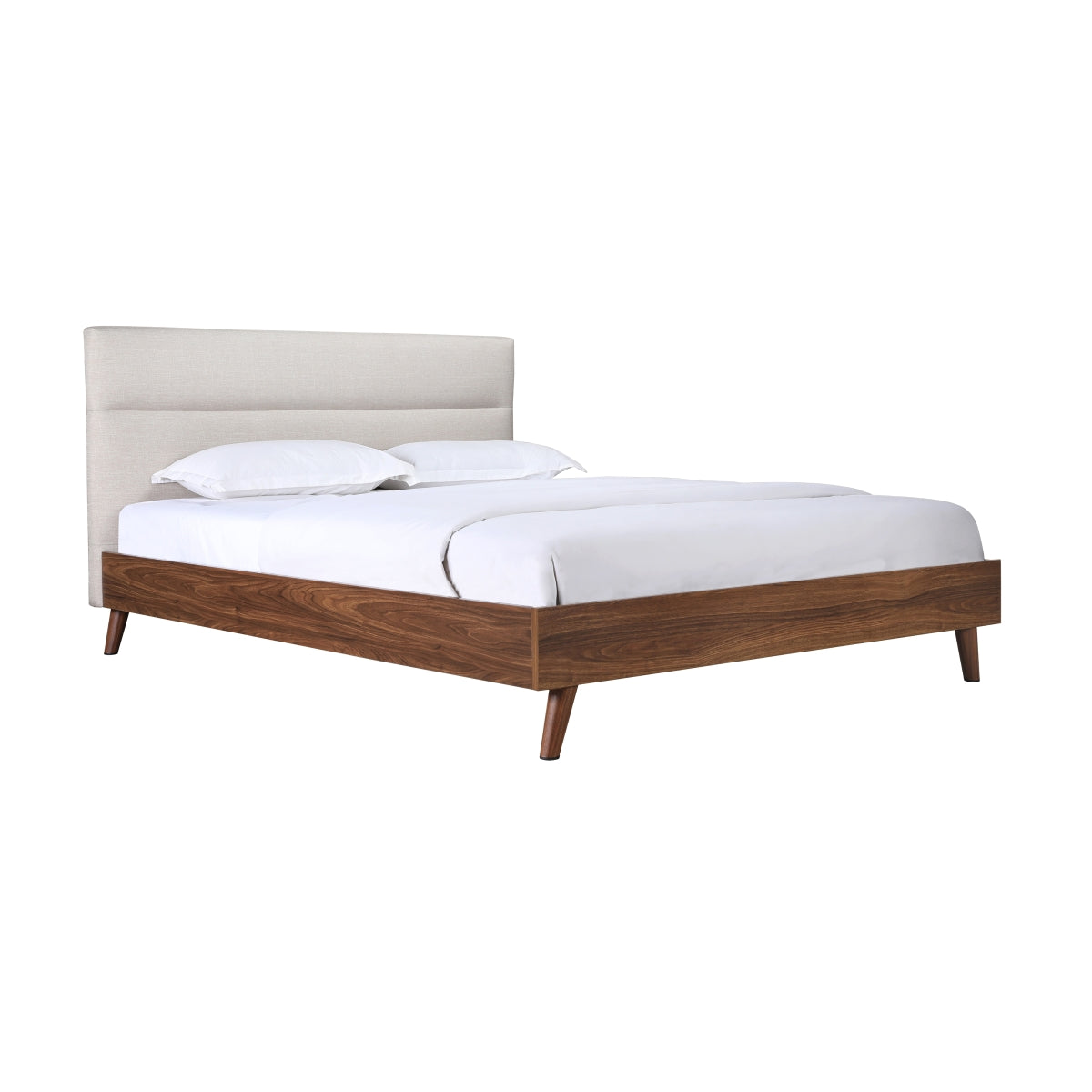 Fletcher - Queen Bed / Pale Beige and Walnut