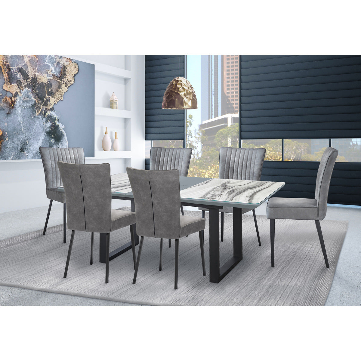 Lilas - Dining Table - Tempered Glass Marble