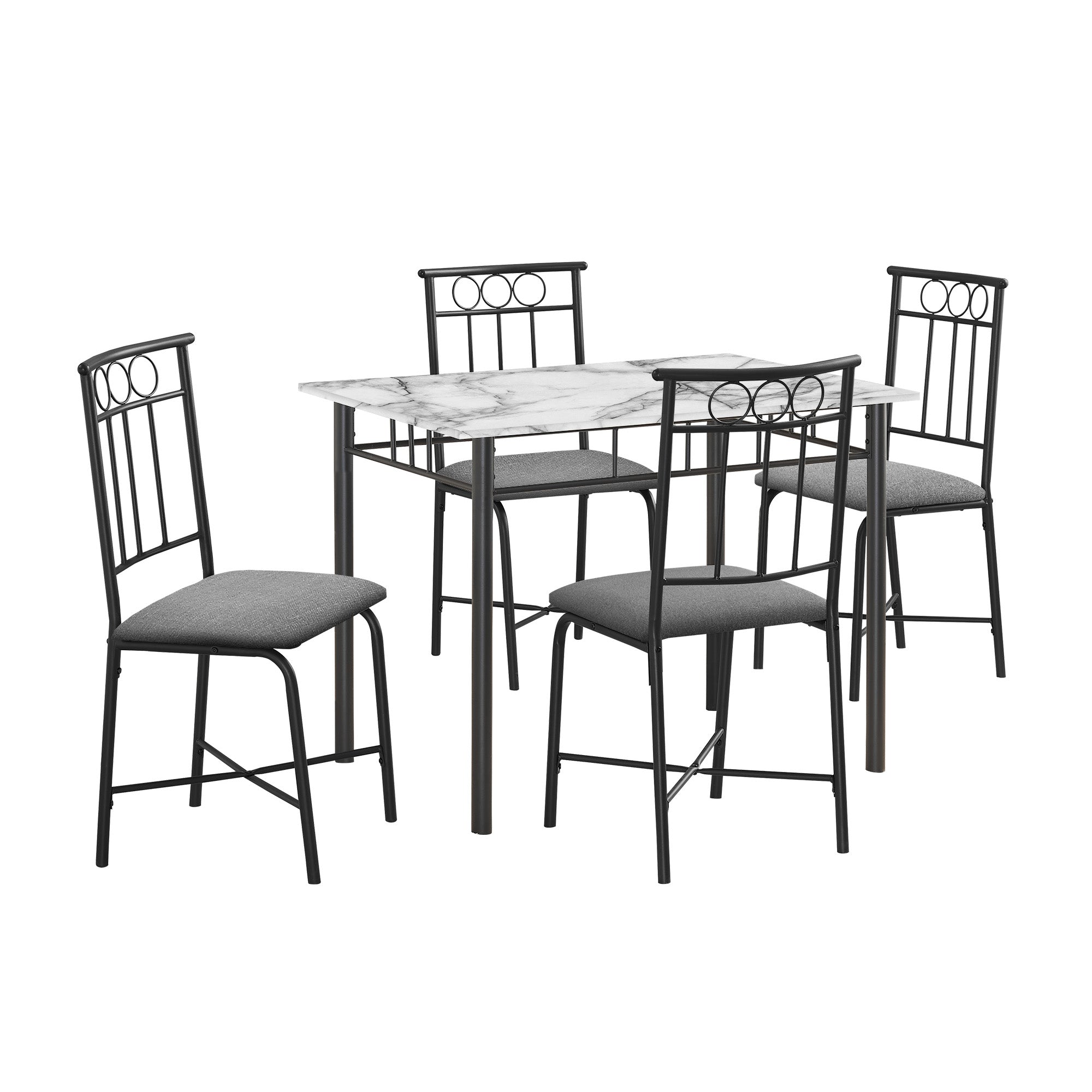 Hélène - Dining Table Set - White Marble / Black Metal