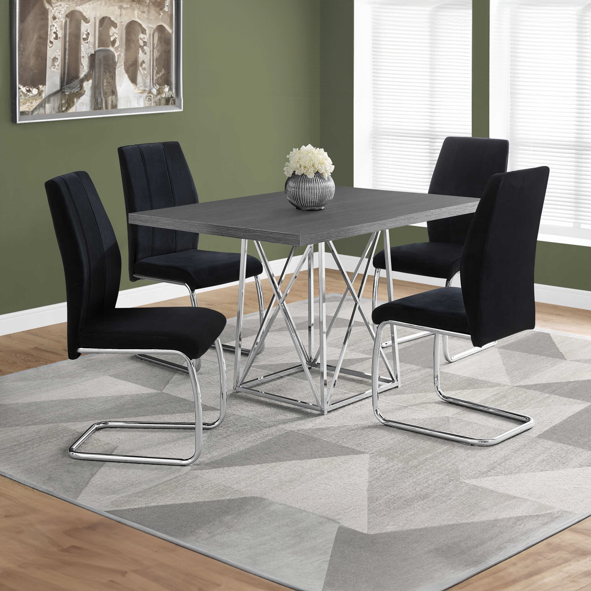 Adrienne/Alina - Dining Table Set - Grey / Black