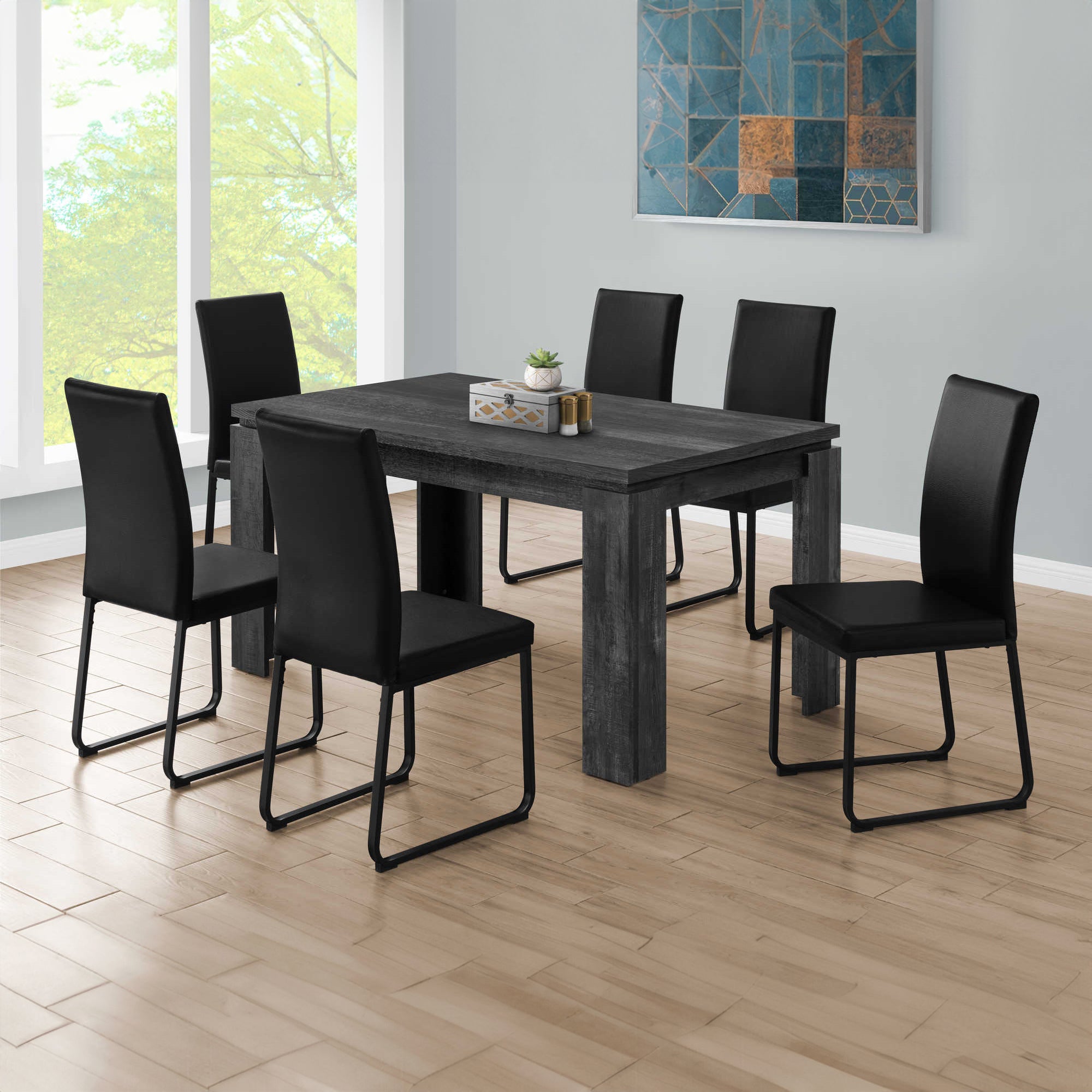Corentin/Talia - Dining Table Set - Faux Wood Black / Black