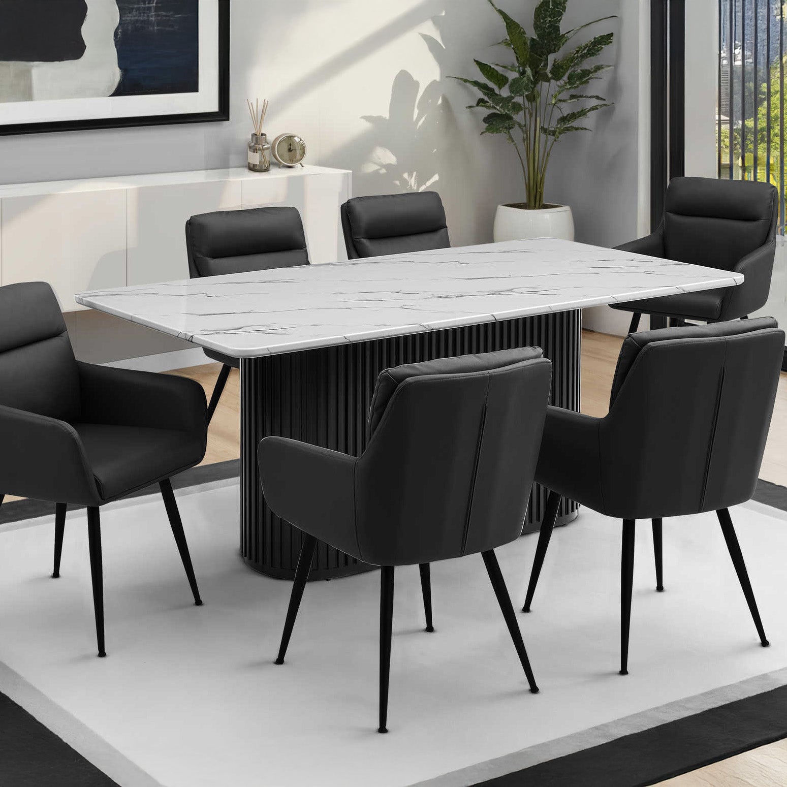 Nolan - Table à Manger - Faux Marbre Blanc