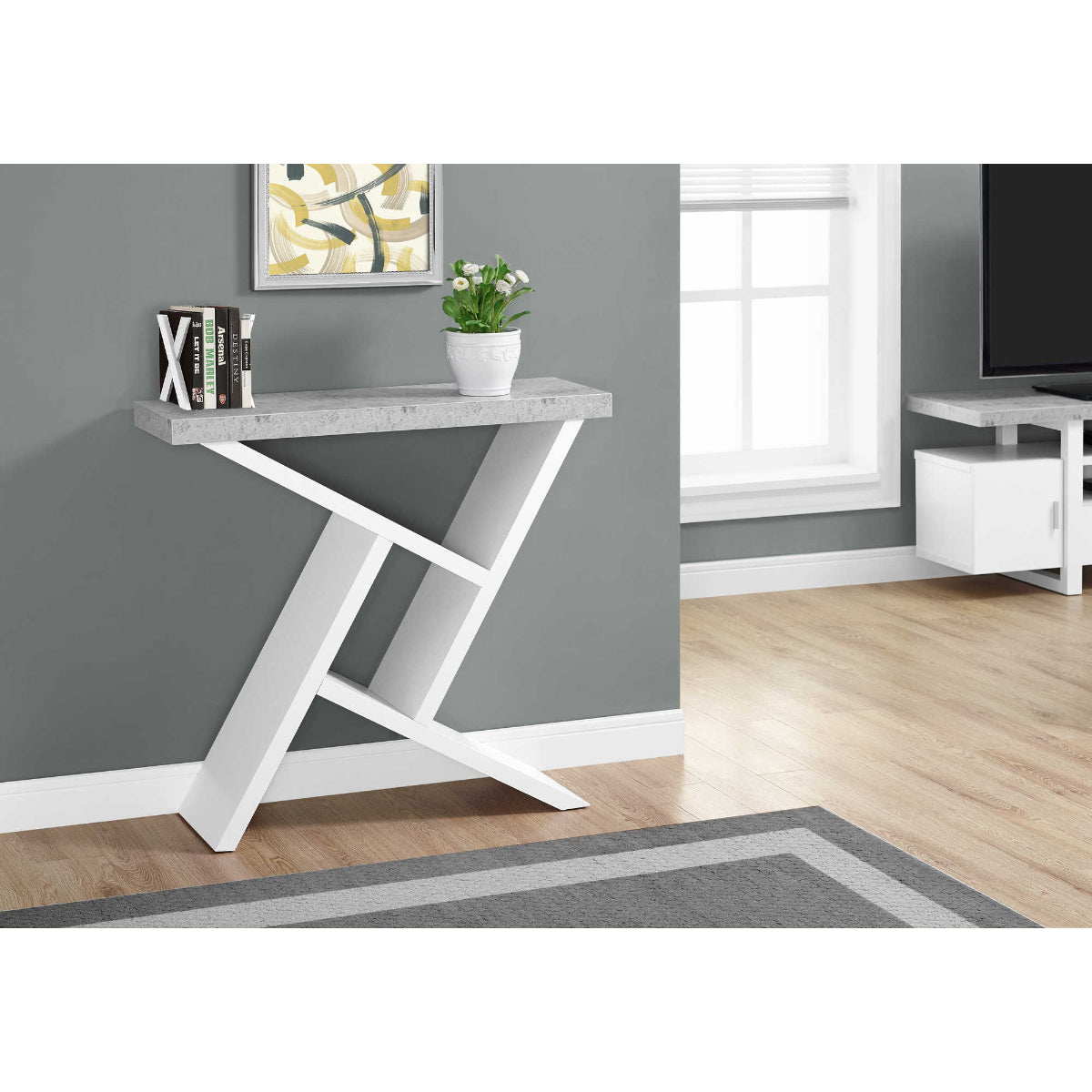 Victorine - Console Table - White / Faux Cement
