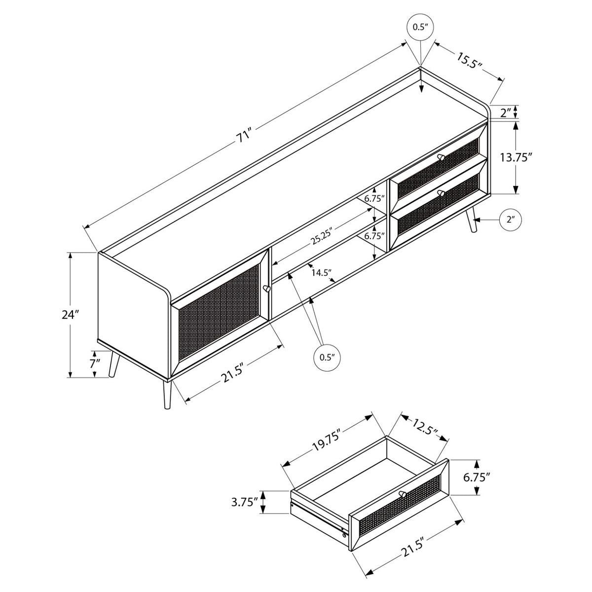 Garrett - Meuble de TV - Noyer - 72 po