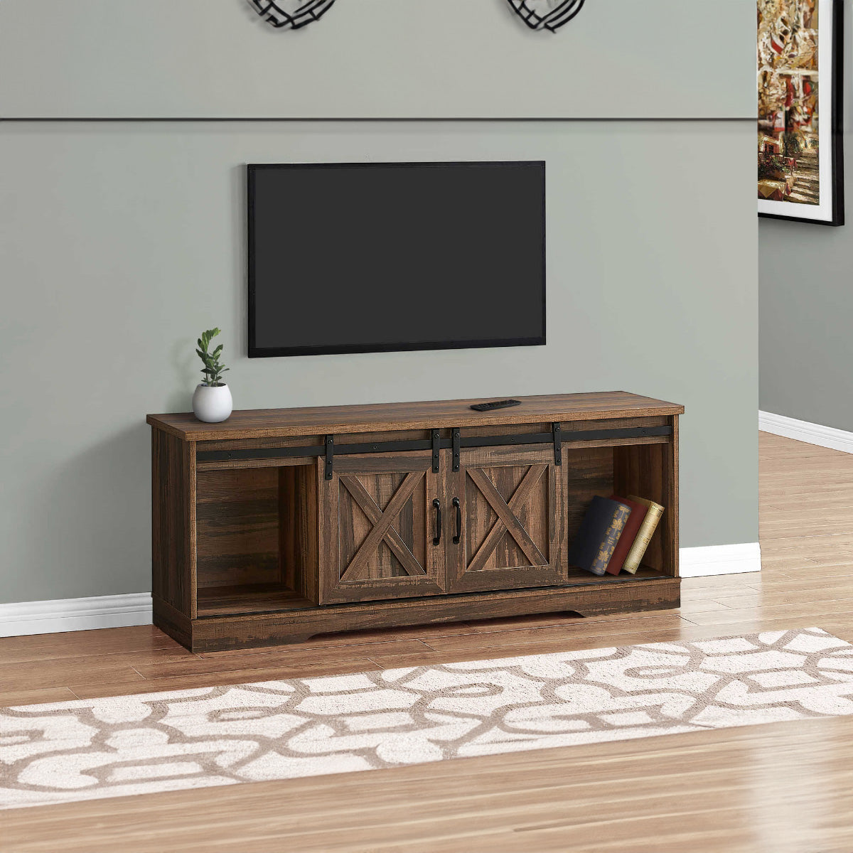 Anderson - TV Stand - with 2 sliding doors - 60 in - Brown Faux Wood