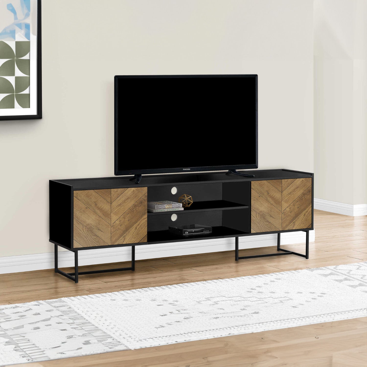 Preston - TV Stand - Black and Faux Wood - 72 in.