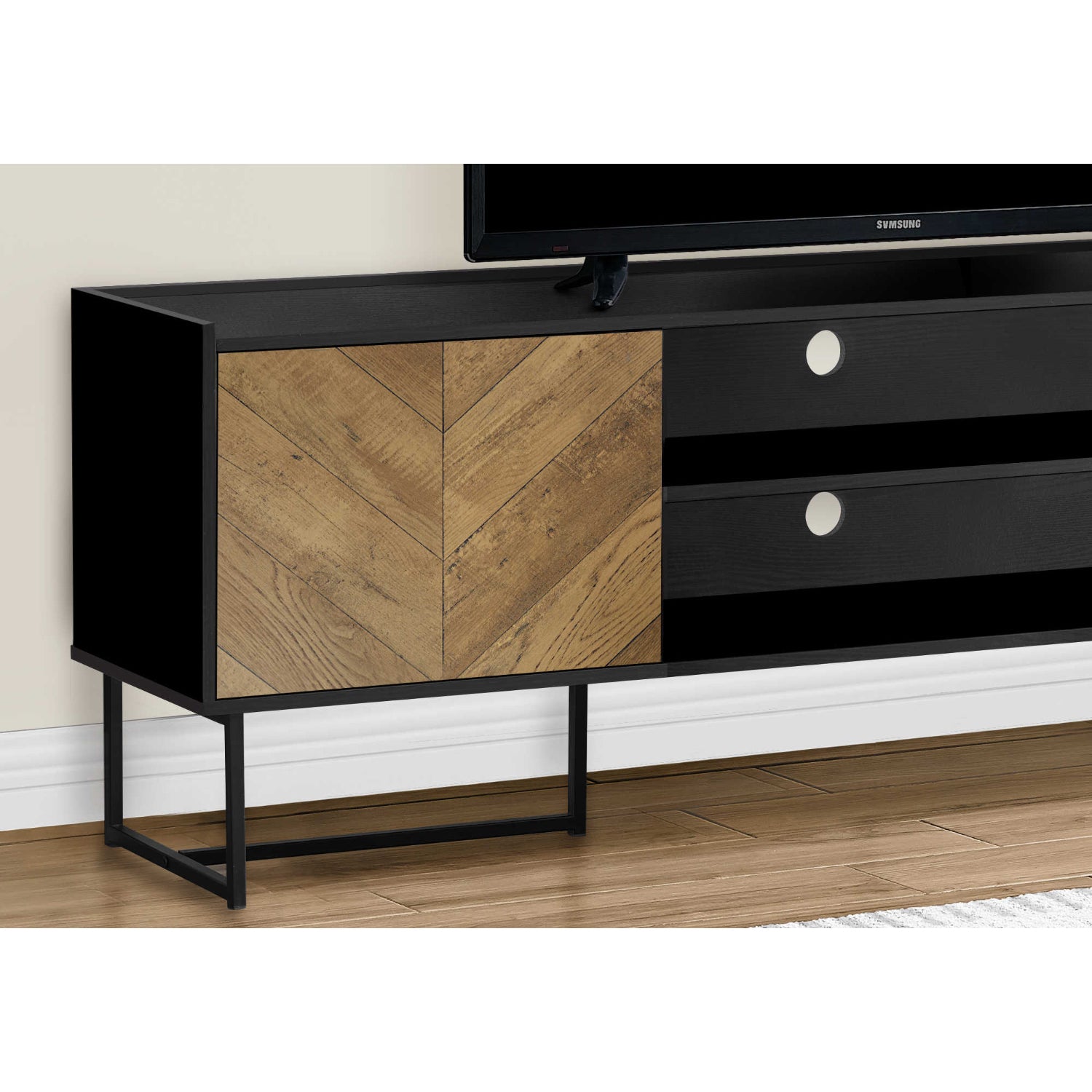 Preston - TV Stand - Black and Faux Wood - 72 in.