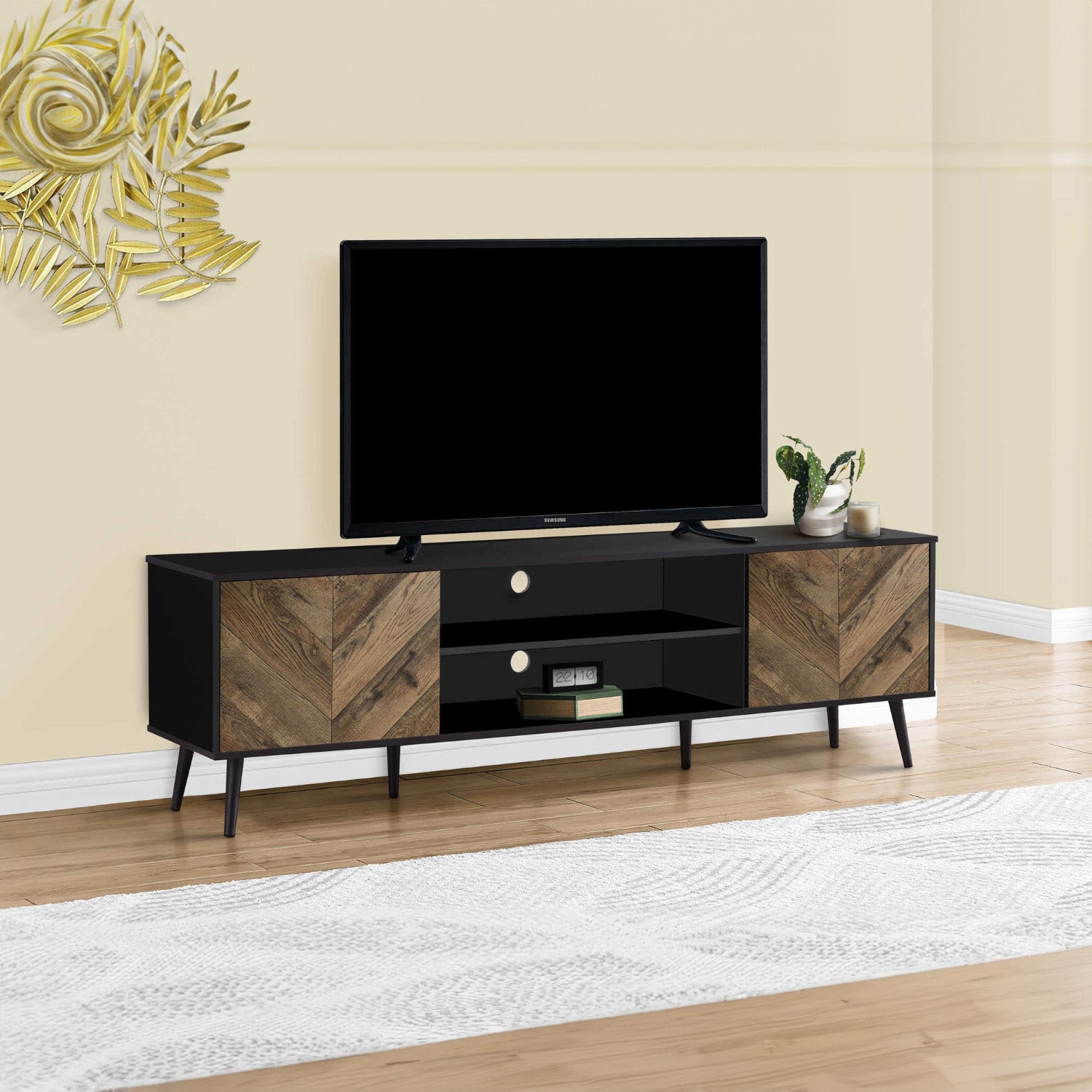 Bennett - TV Stand - Black and Faux Wood - 72 in.