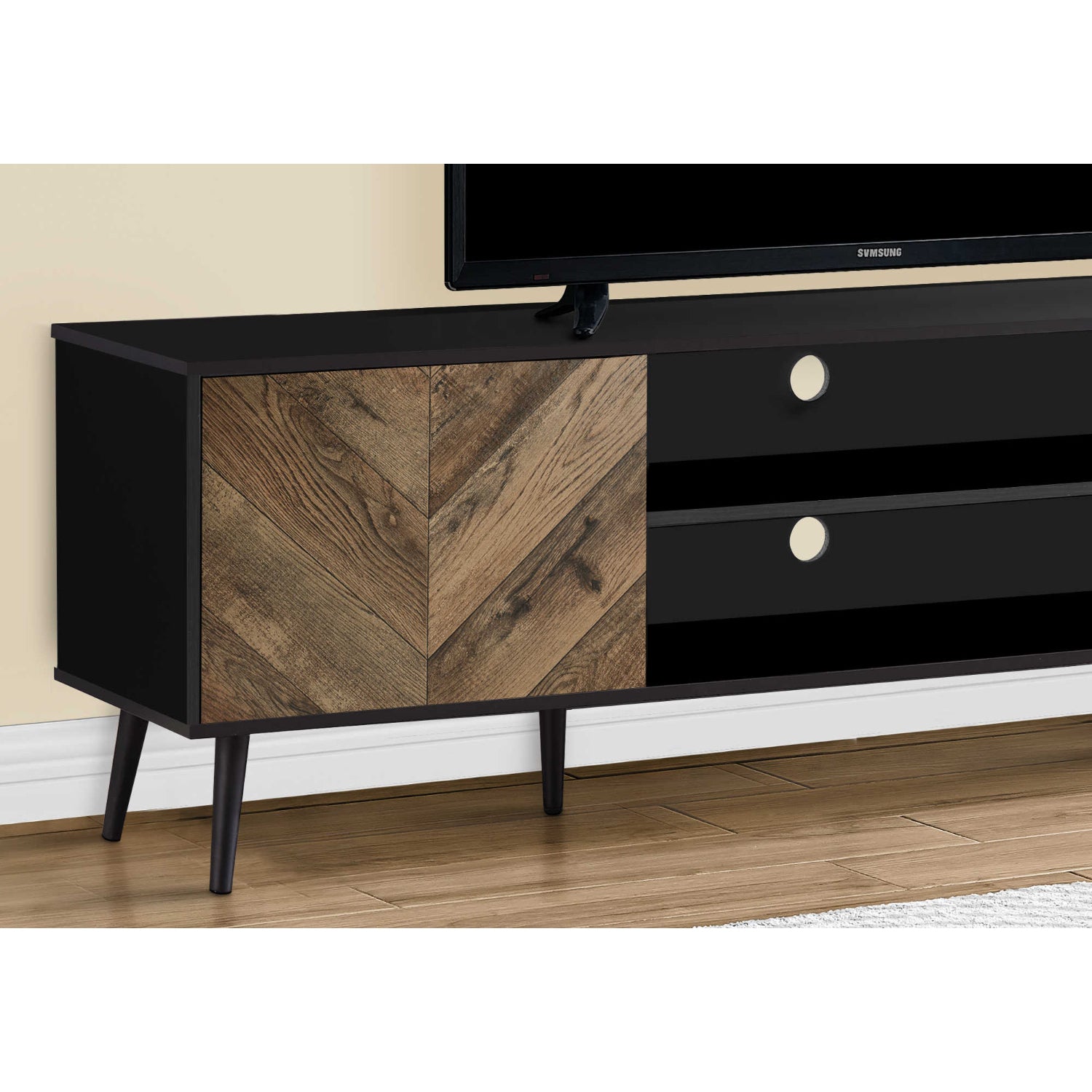 Bennett - TV Stand - Black and Faux Wood - 72 in.