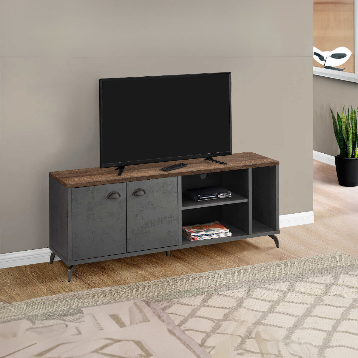 Marshall - Meuble de TV - 60 po - Gris / Faux bois brun moyen