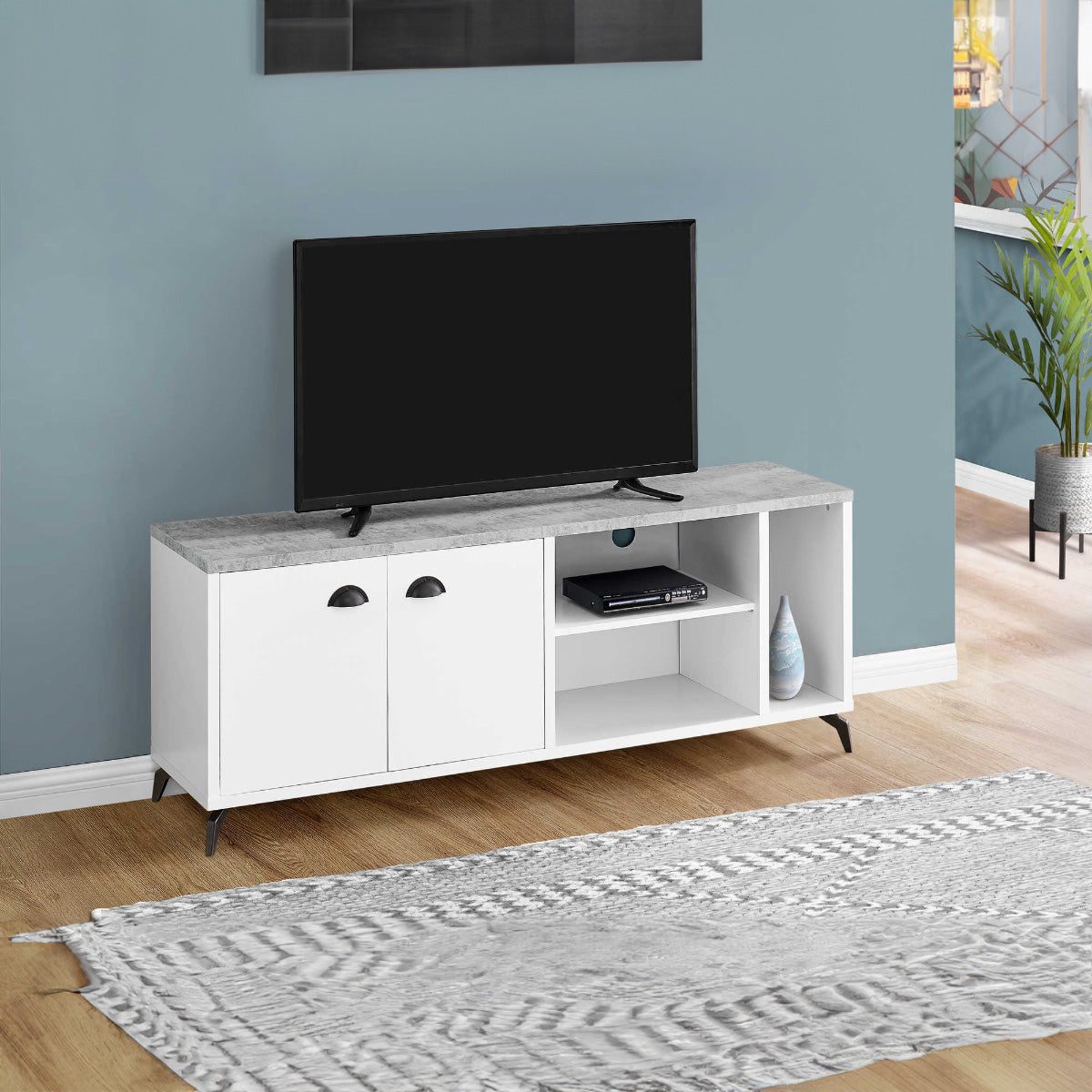 Marshall - TV Stand - 60" - Grey Cement Top / White