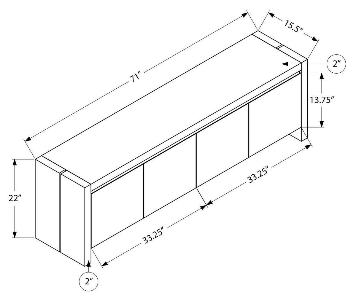 Macy - Meuble TV 72 po - Chêne naturel - dimensions