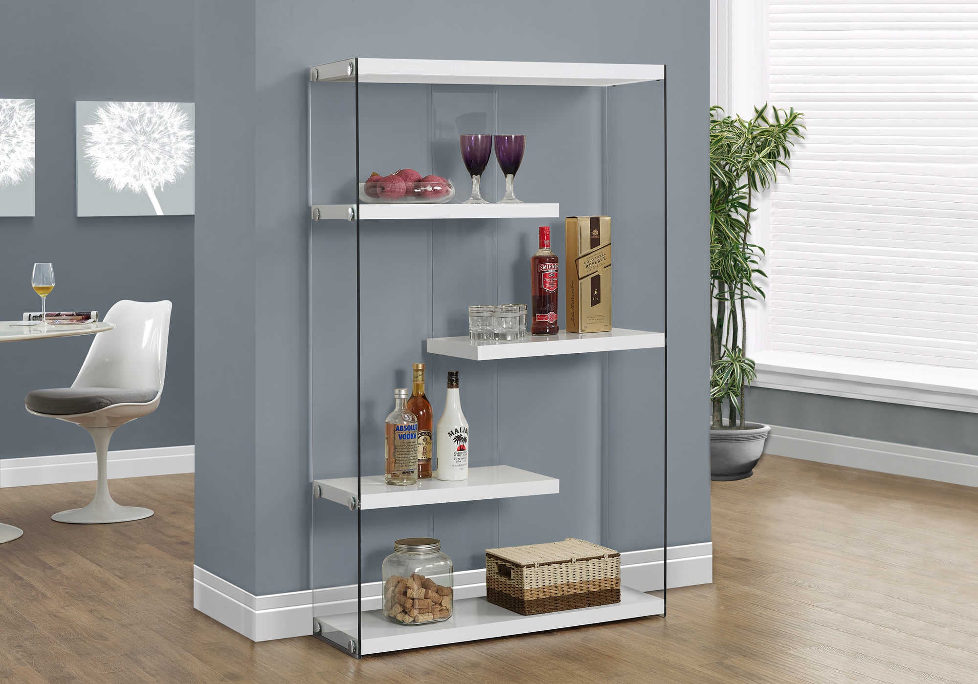 SHELF - 60"H / GLOSSY WHITE WITH TEMPERED GLASS