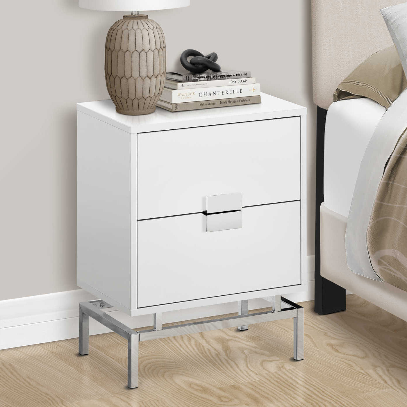 Alaric - Table de Chevet - Blanc Lustré