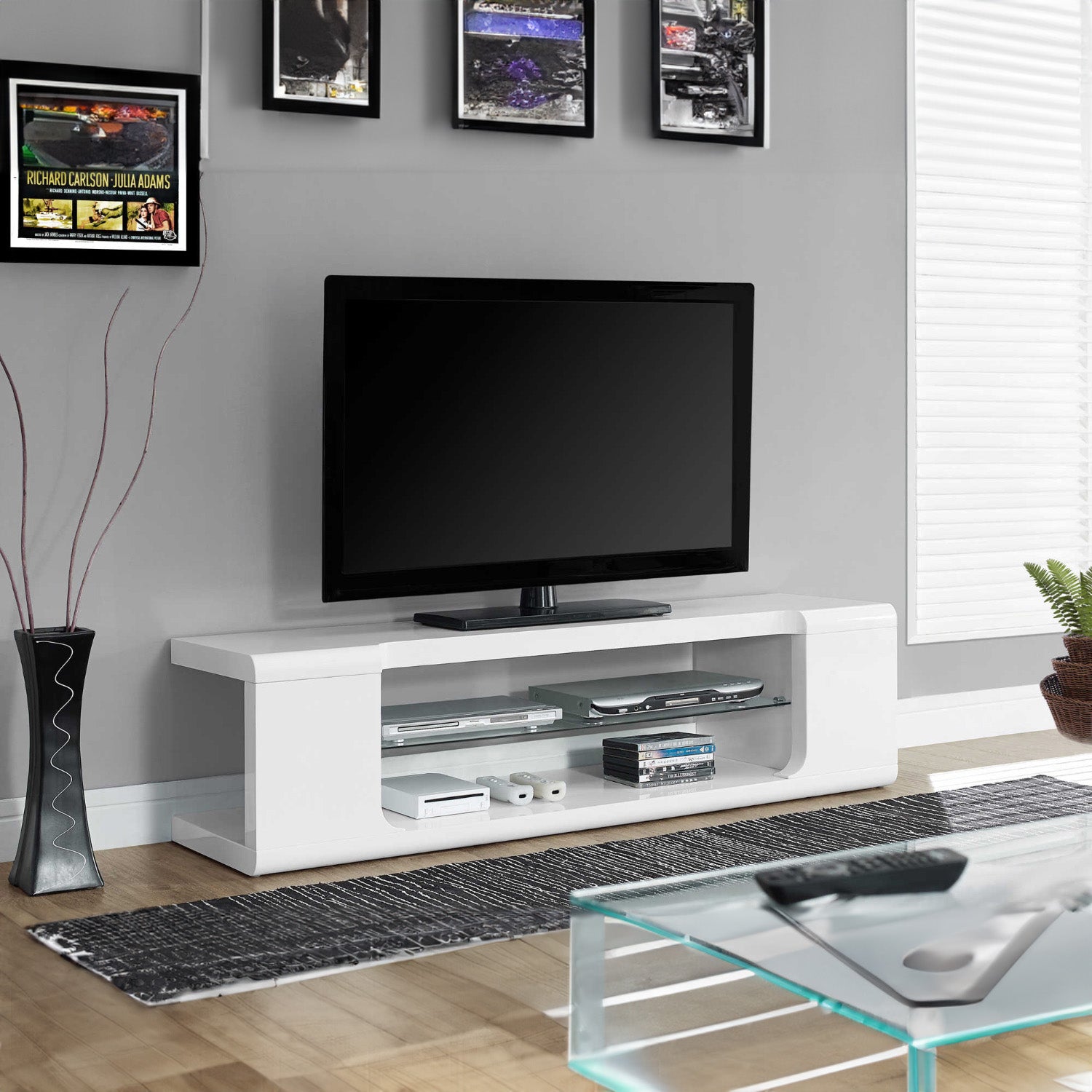Vernon - TV Stand - Glossy white - 60 in