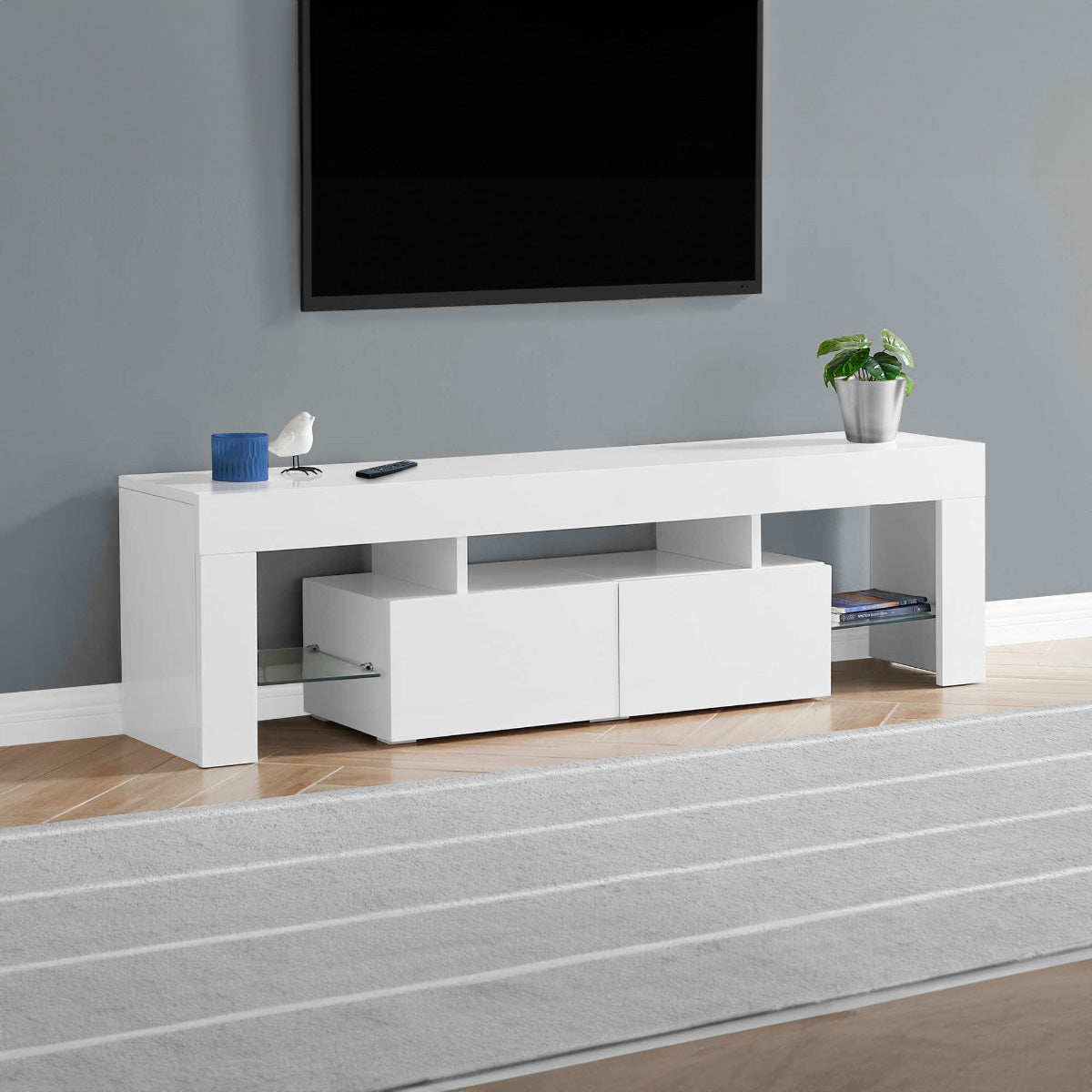 Orson - TV Stand - Glossy White - Tempered Glass - 63 in - White