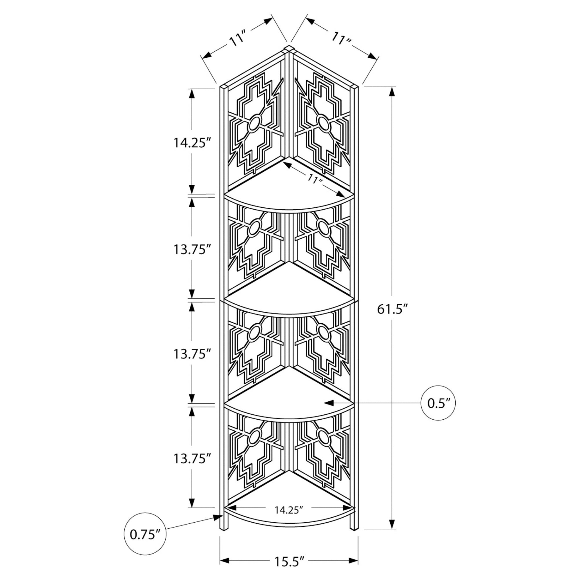 Corner Shelf Bookcase - 62"H / Dark Taupe / Black Metal Corner