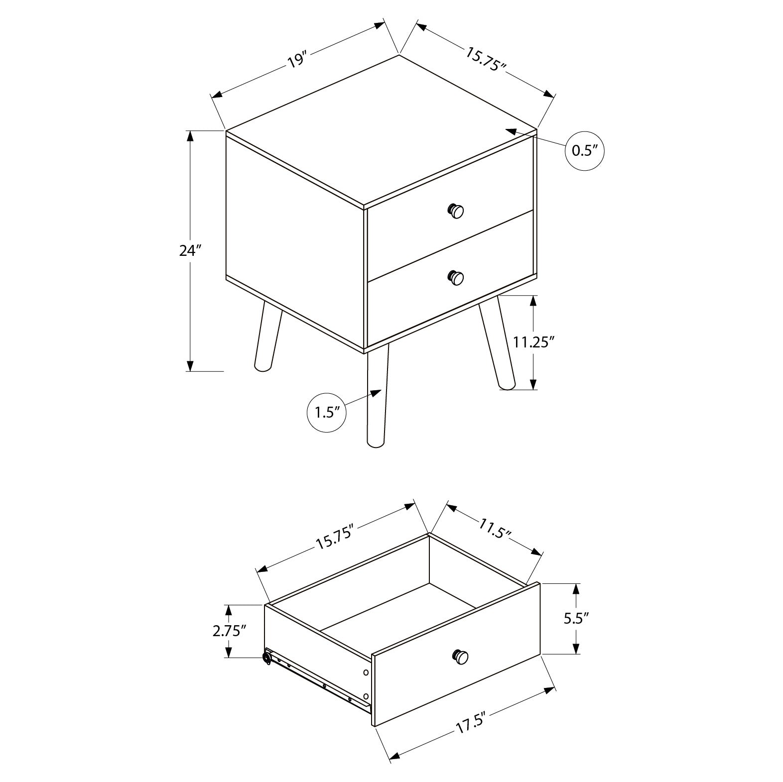 Arsène - Table de Chevet - Gris