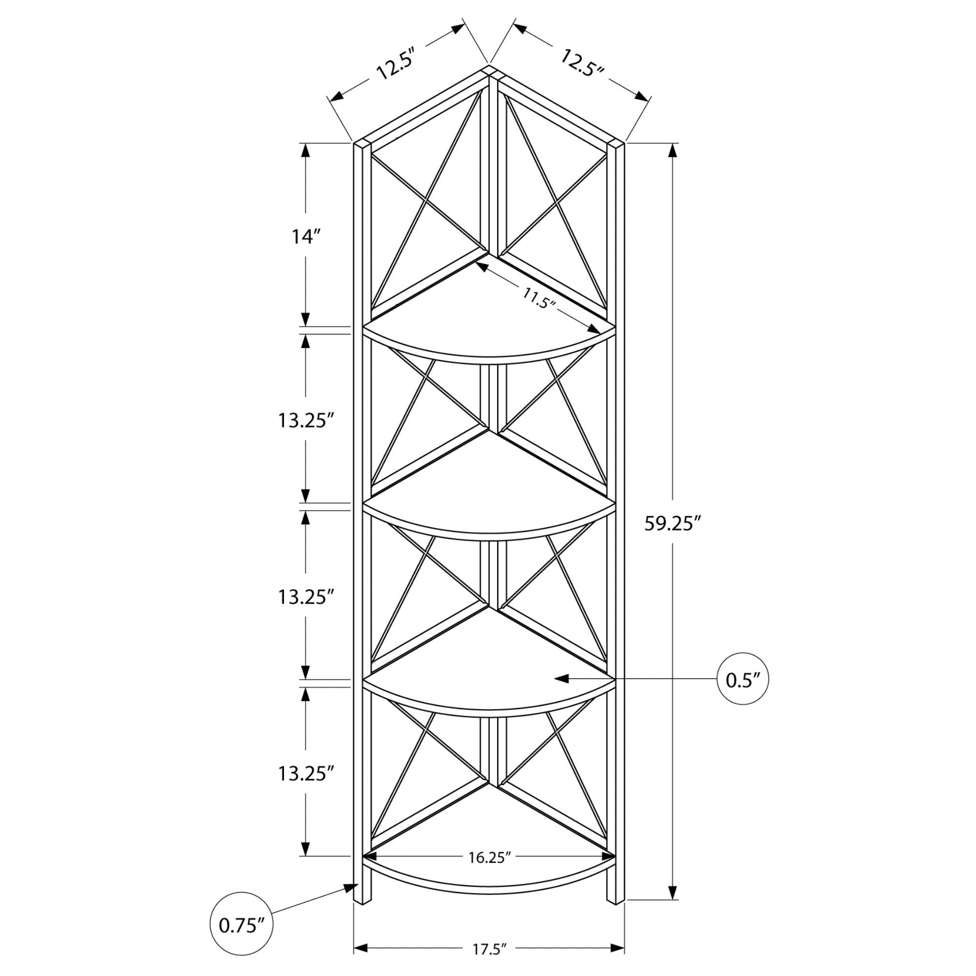 Corner Shelf Bookcase - 60"H / Brown Faux Wood / Black Metal