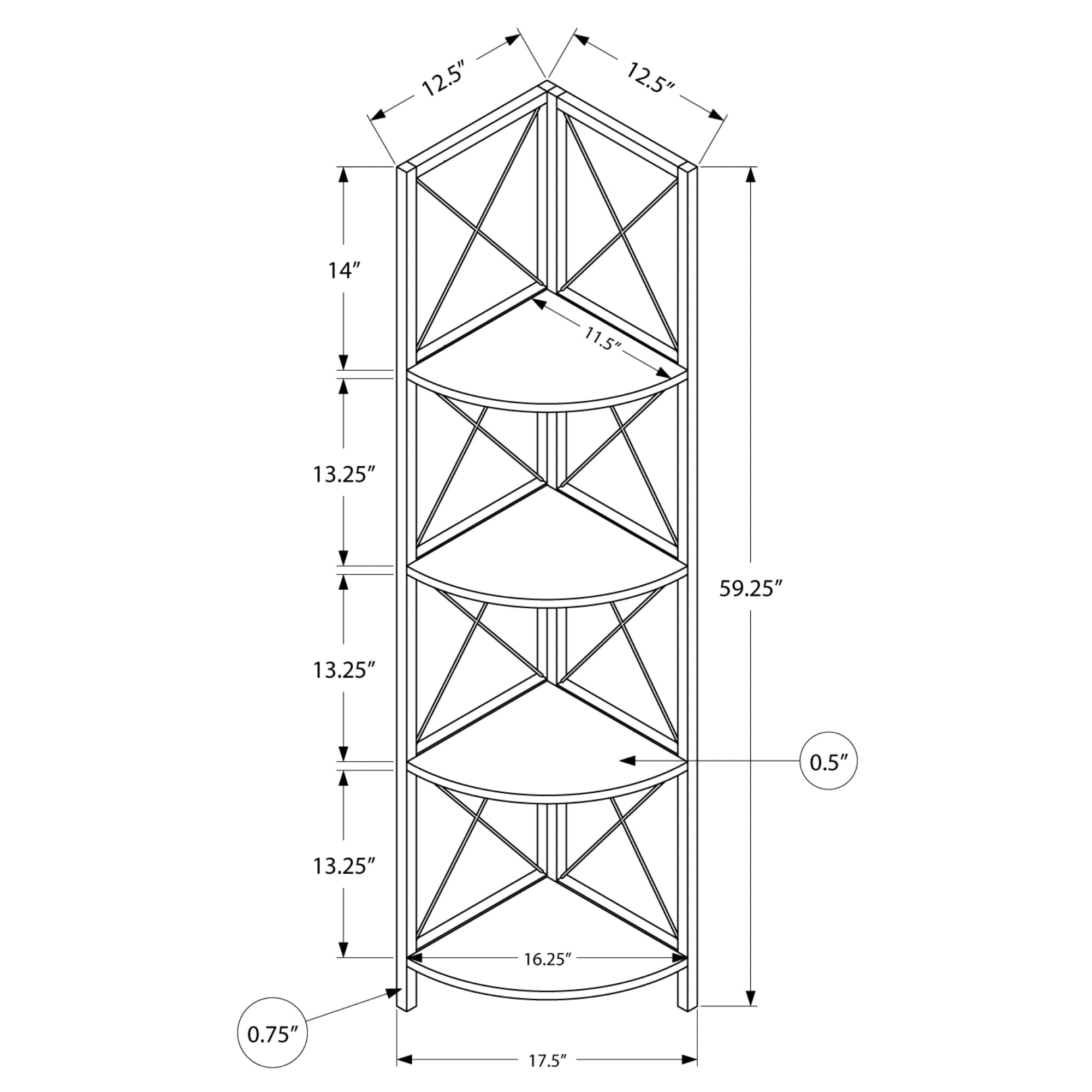 Corner Shelf Bookcase - 60"H / Black / Black Metal