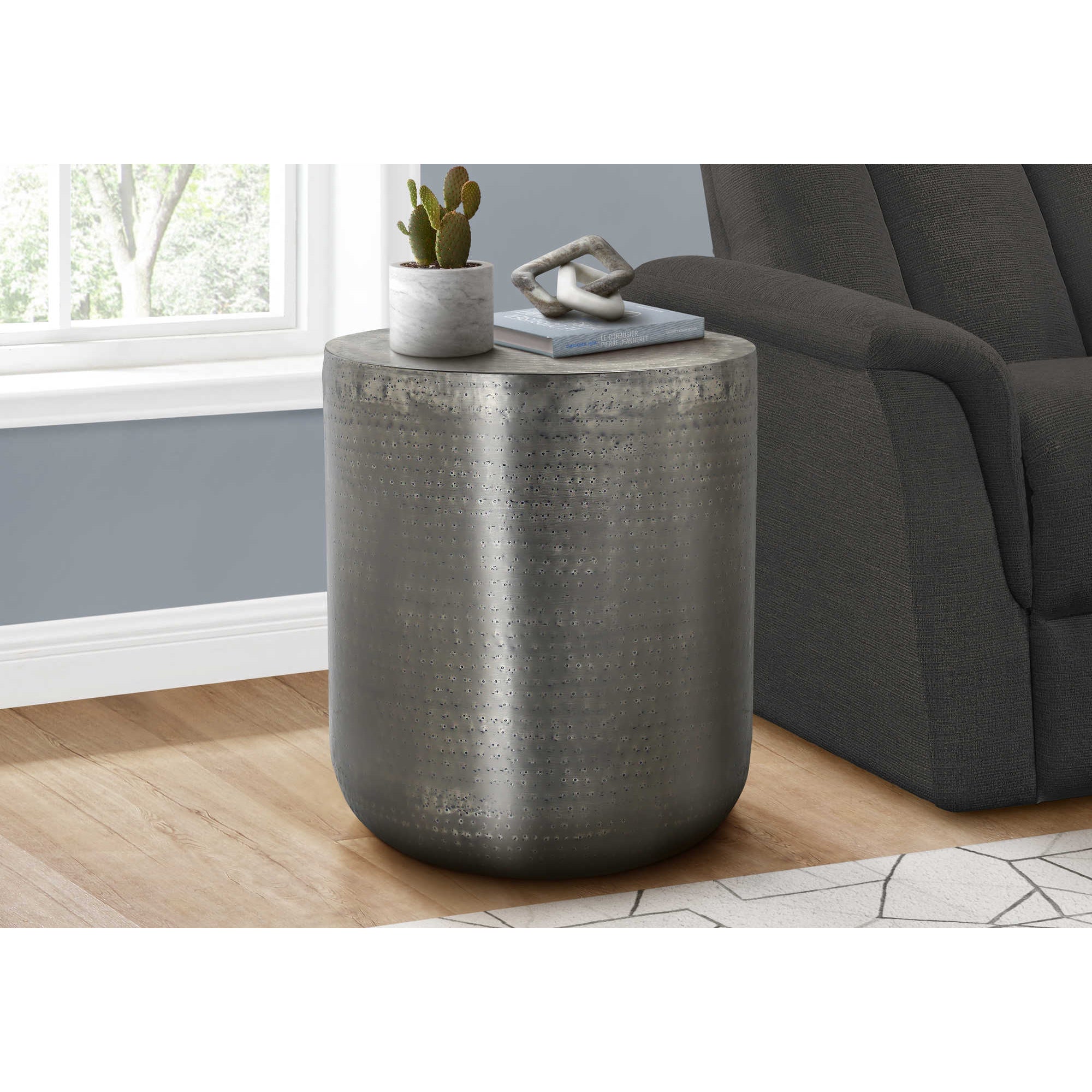 Camille - Side Table - Drum Metal End Table Grey
