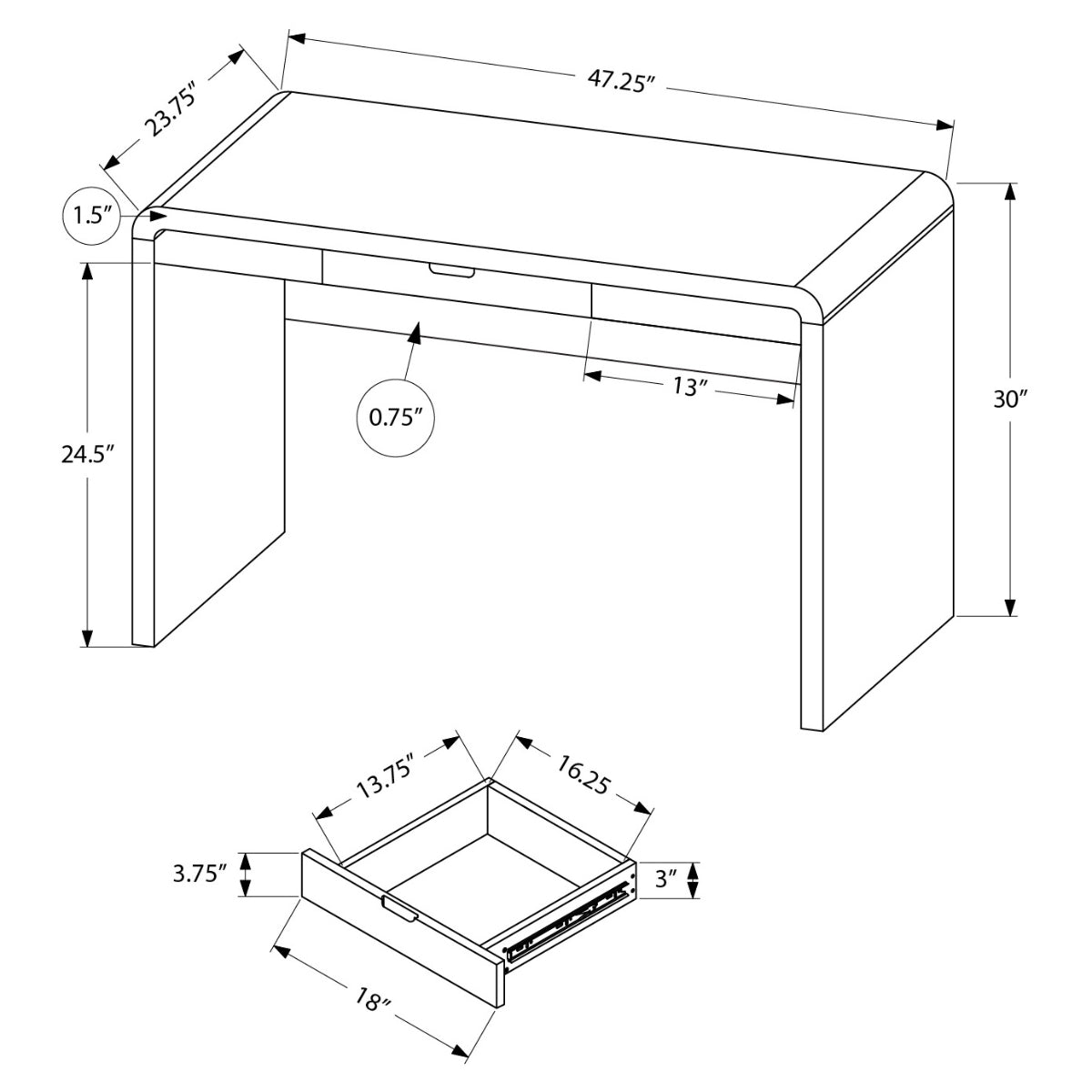 Alarion - Office desk - 48 in - Glossy white
