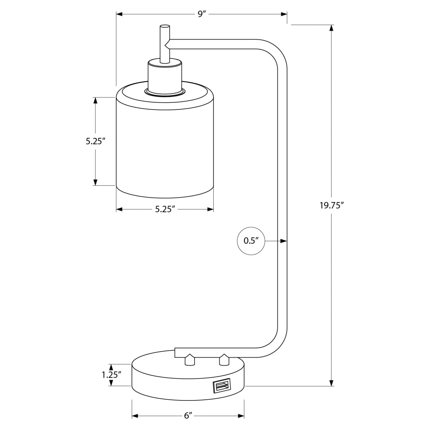 Table Lamp - 20"H / Black Metal / Glass / USB