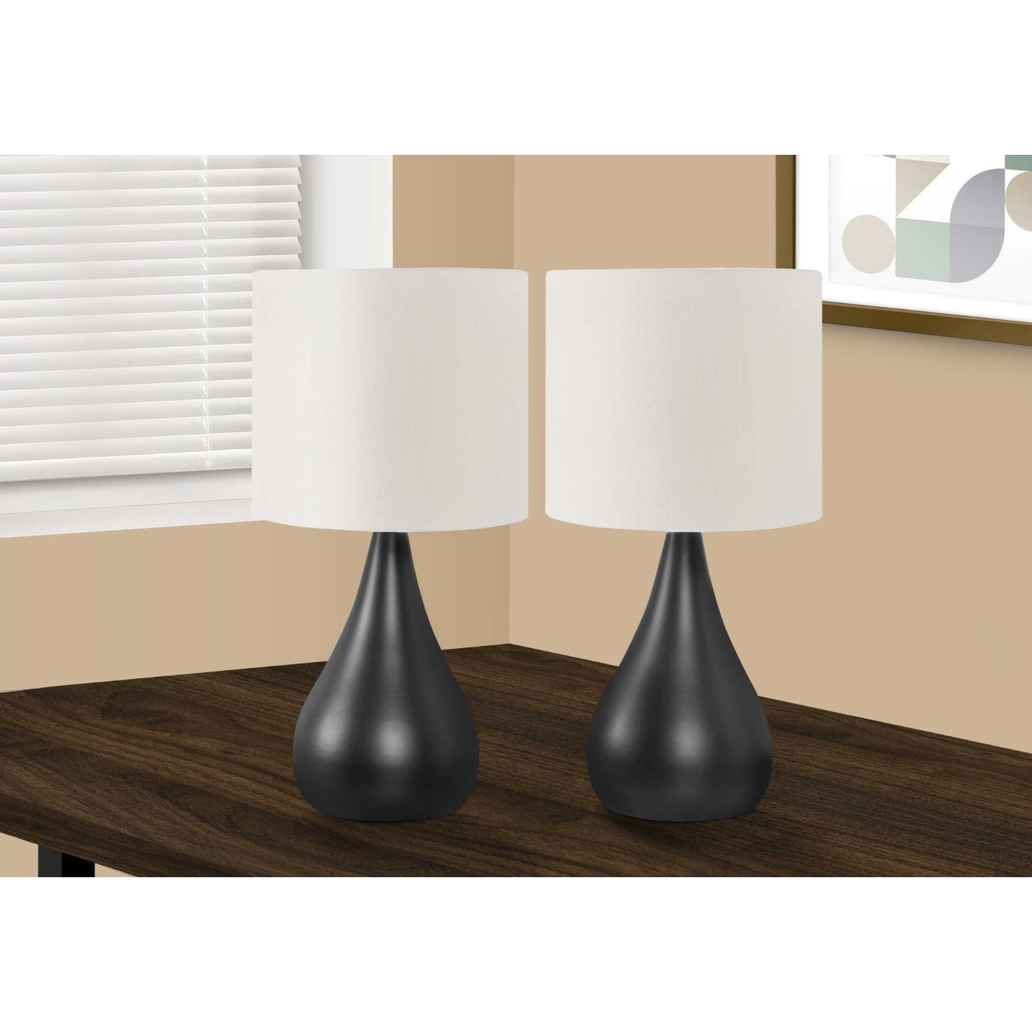 Table Lamp - 2PCX / 18"H / Black Metal / Ivory