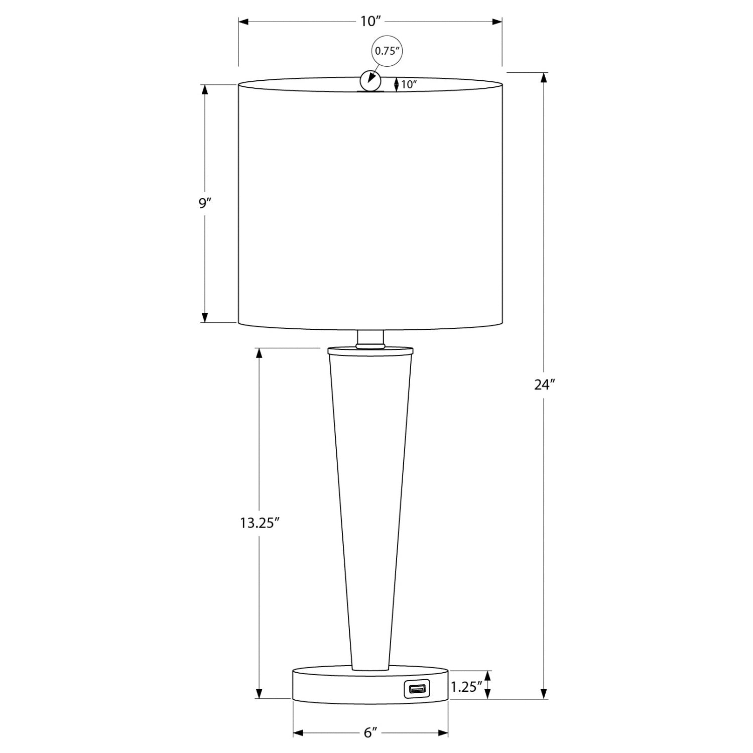 Table Lamp - 2MCX / 24"H / Silver Metal / Gray / USB